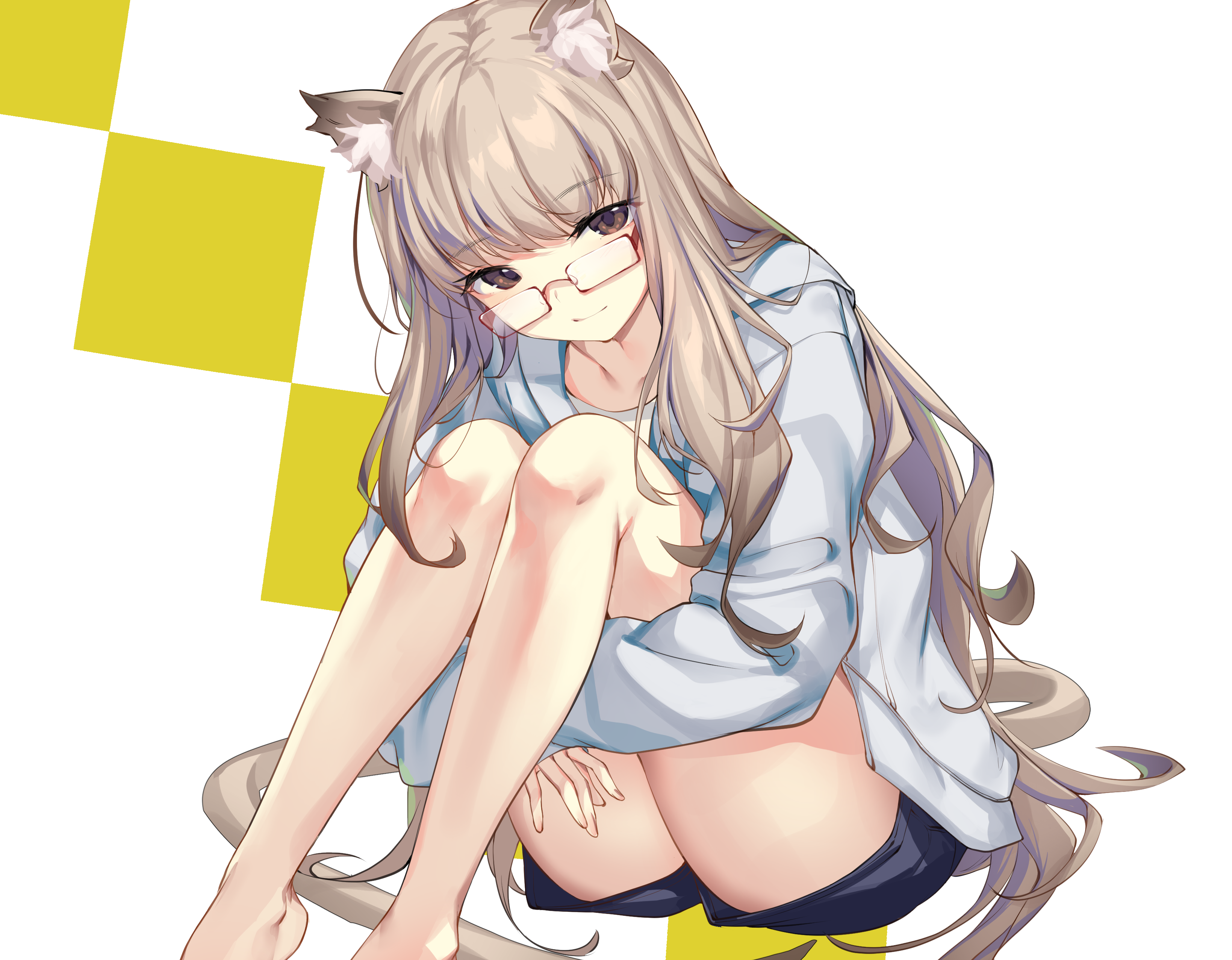Cat girl with glasses and long hair HD Wallpaper