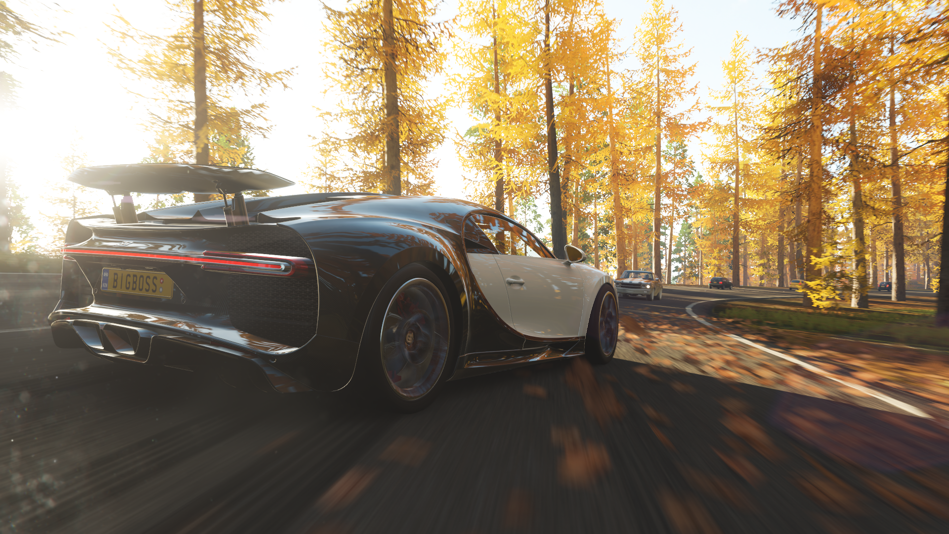 Bugatti Chiron from Forza Horizon 4 driving on a road HD Wallpaper