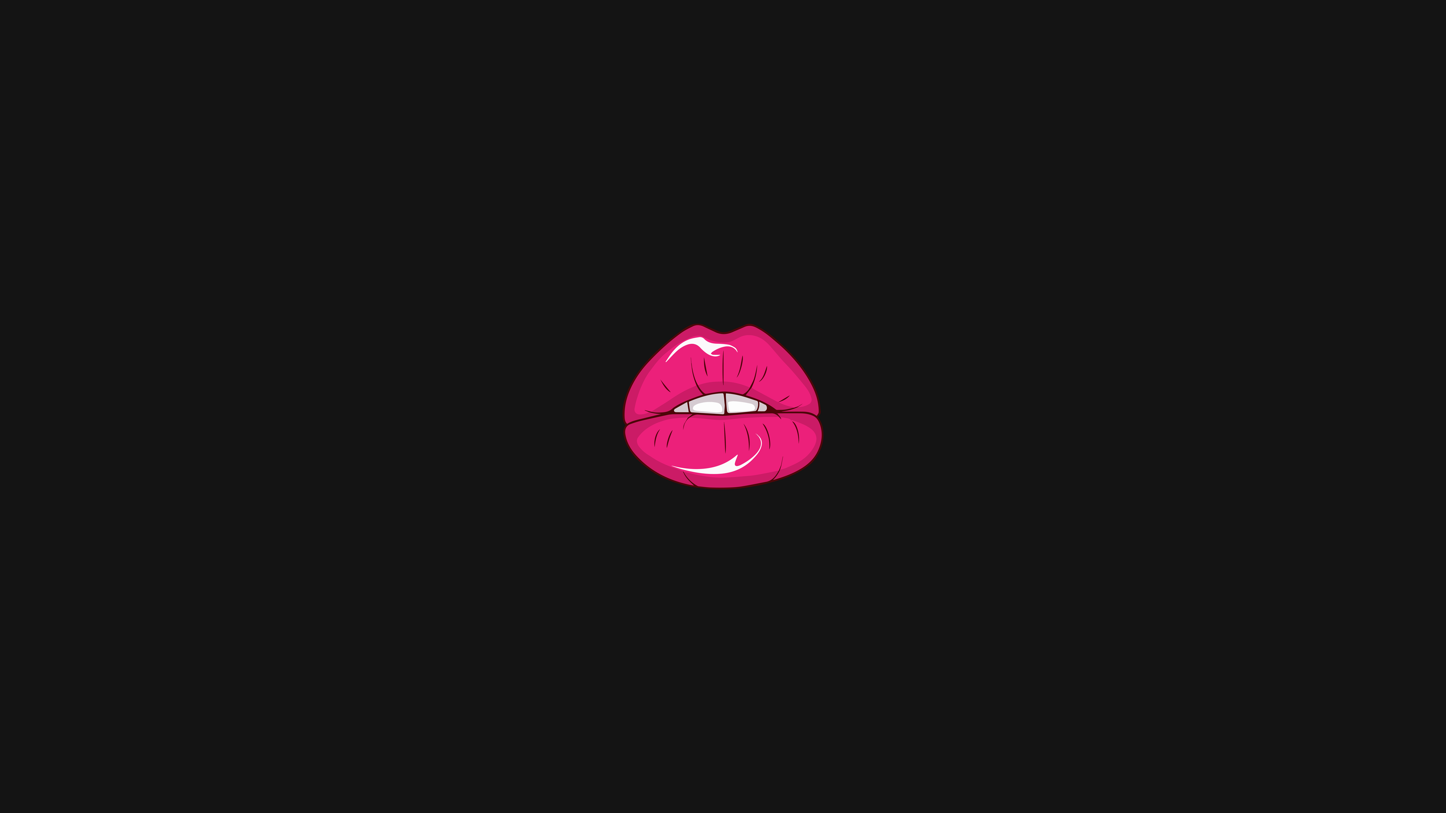 Pink lips on a black background HD Wallpaper