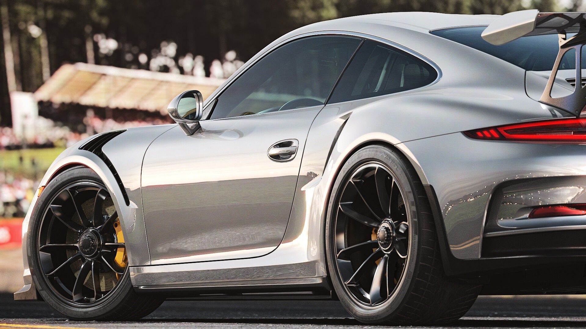 Silver Porsche 911 GT3 RS on a track HD Wallpaper