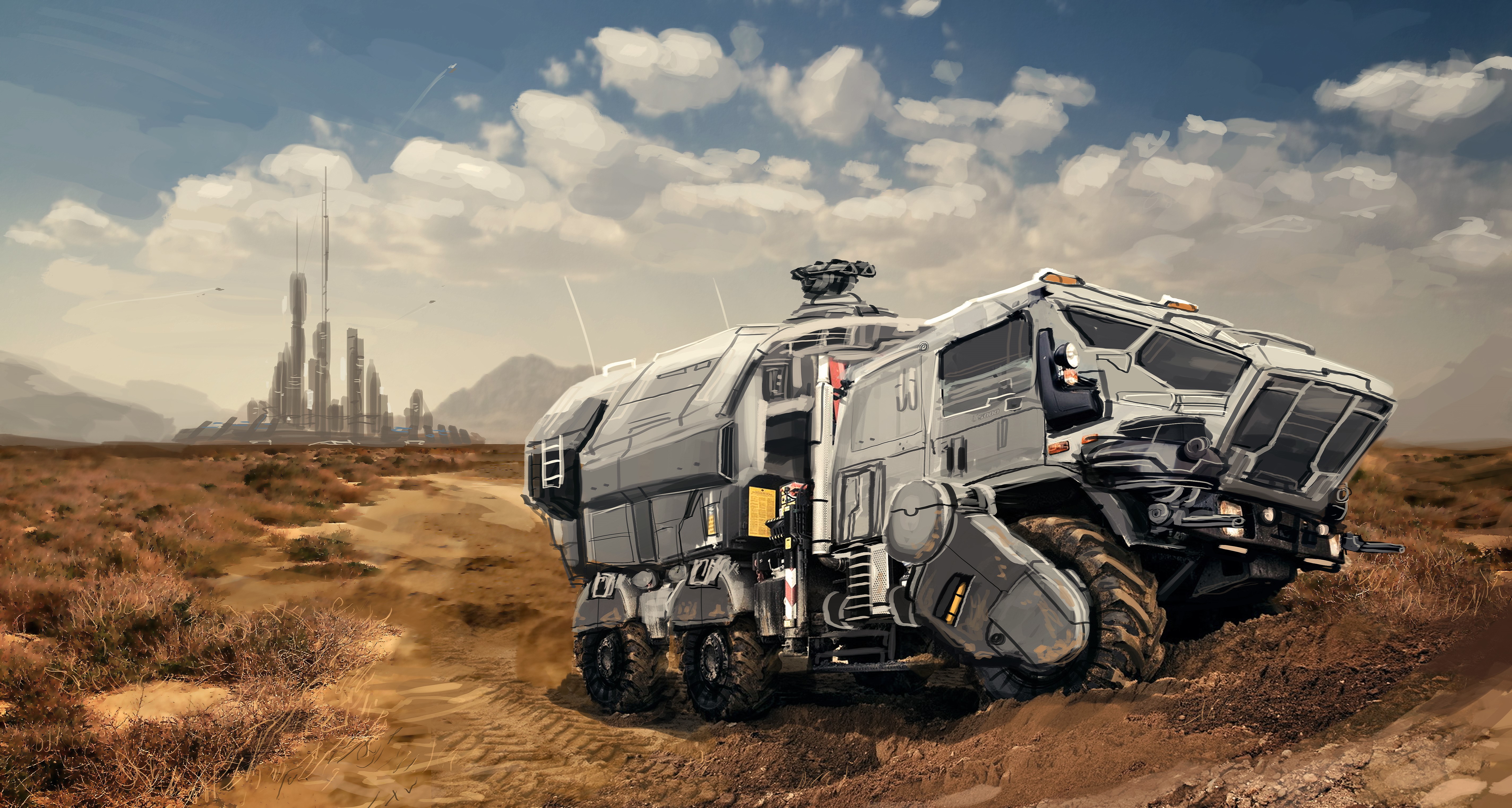 4K Elite: Dangerous science fiction vehicle in desert HD Wallpaper