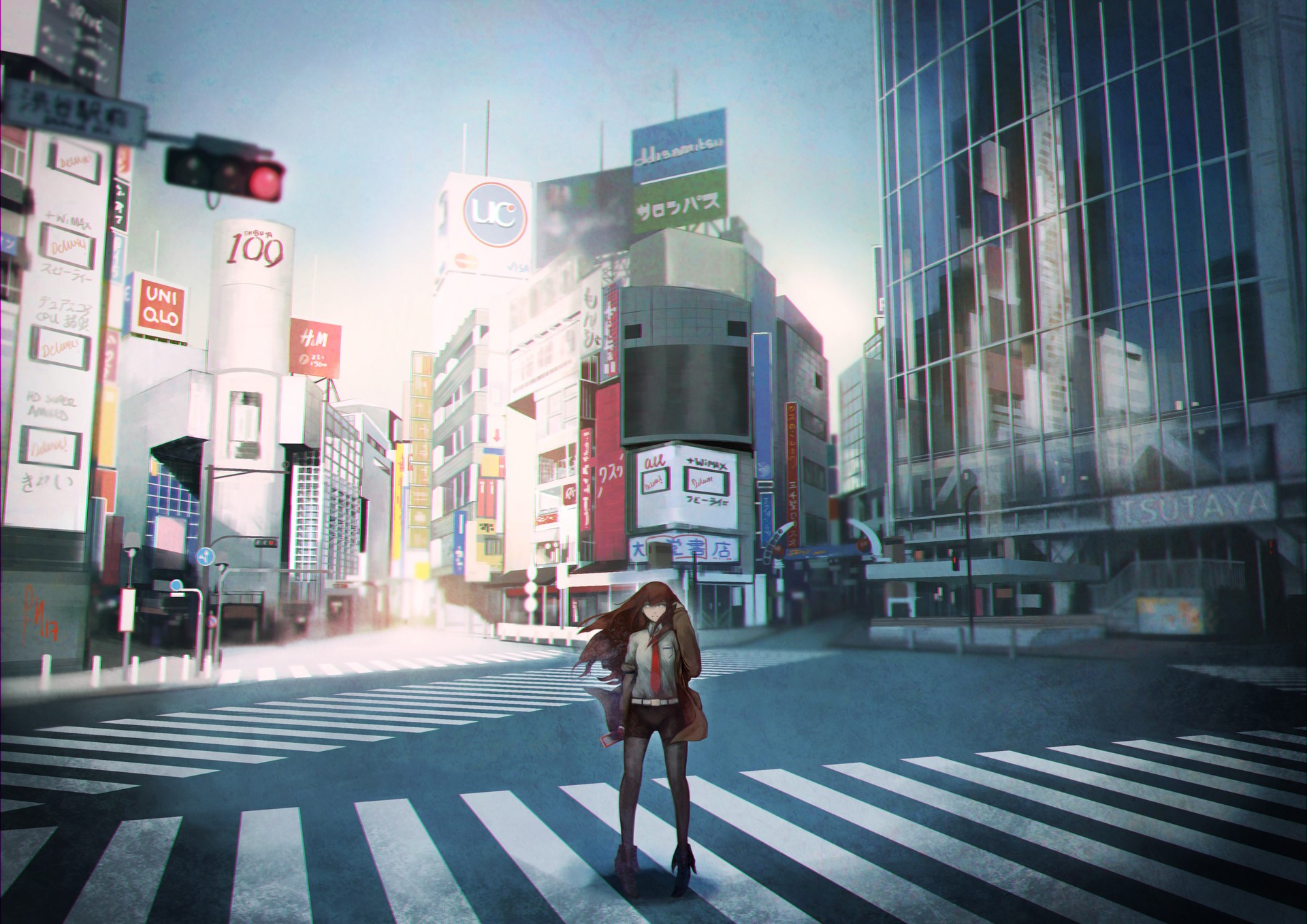 Makise Kurisu from Steins;Gate in Shibuya Crossing HD Wallpaper