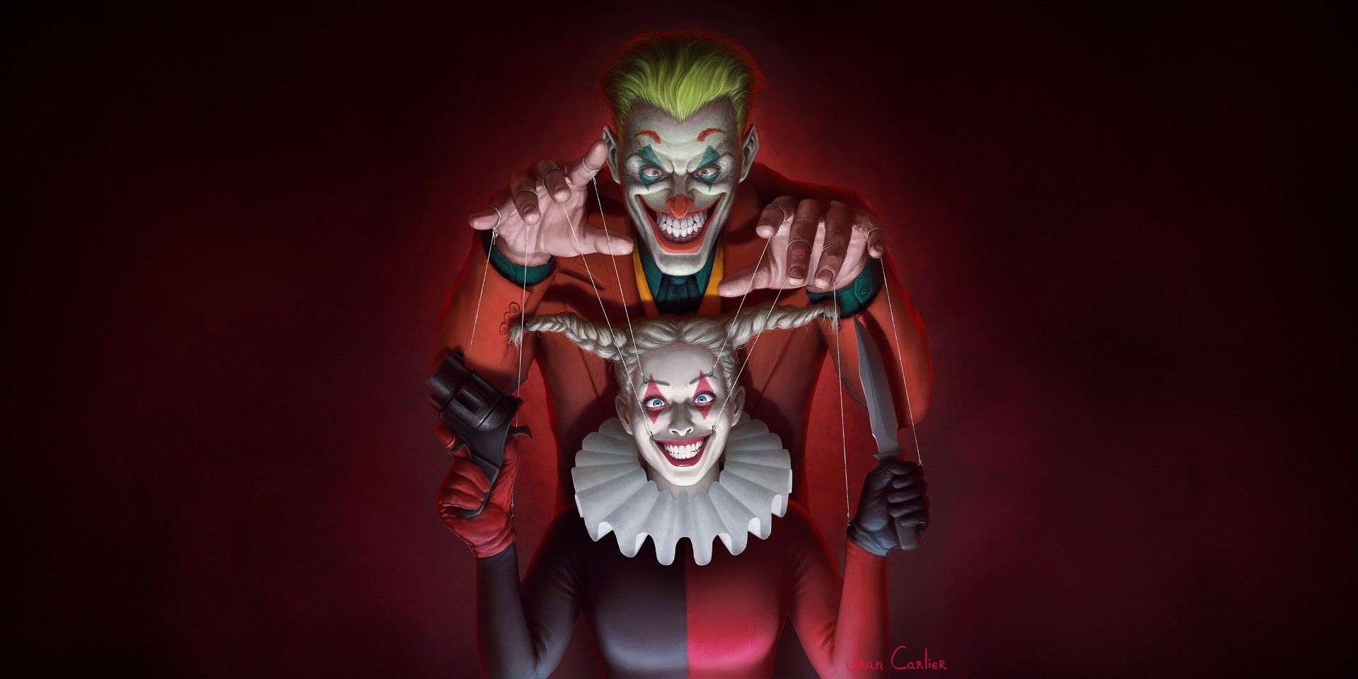 Joker and Harley Quinn puppets artwork HD Wallpaper