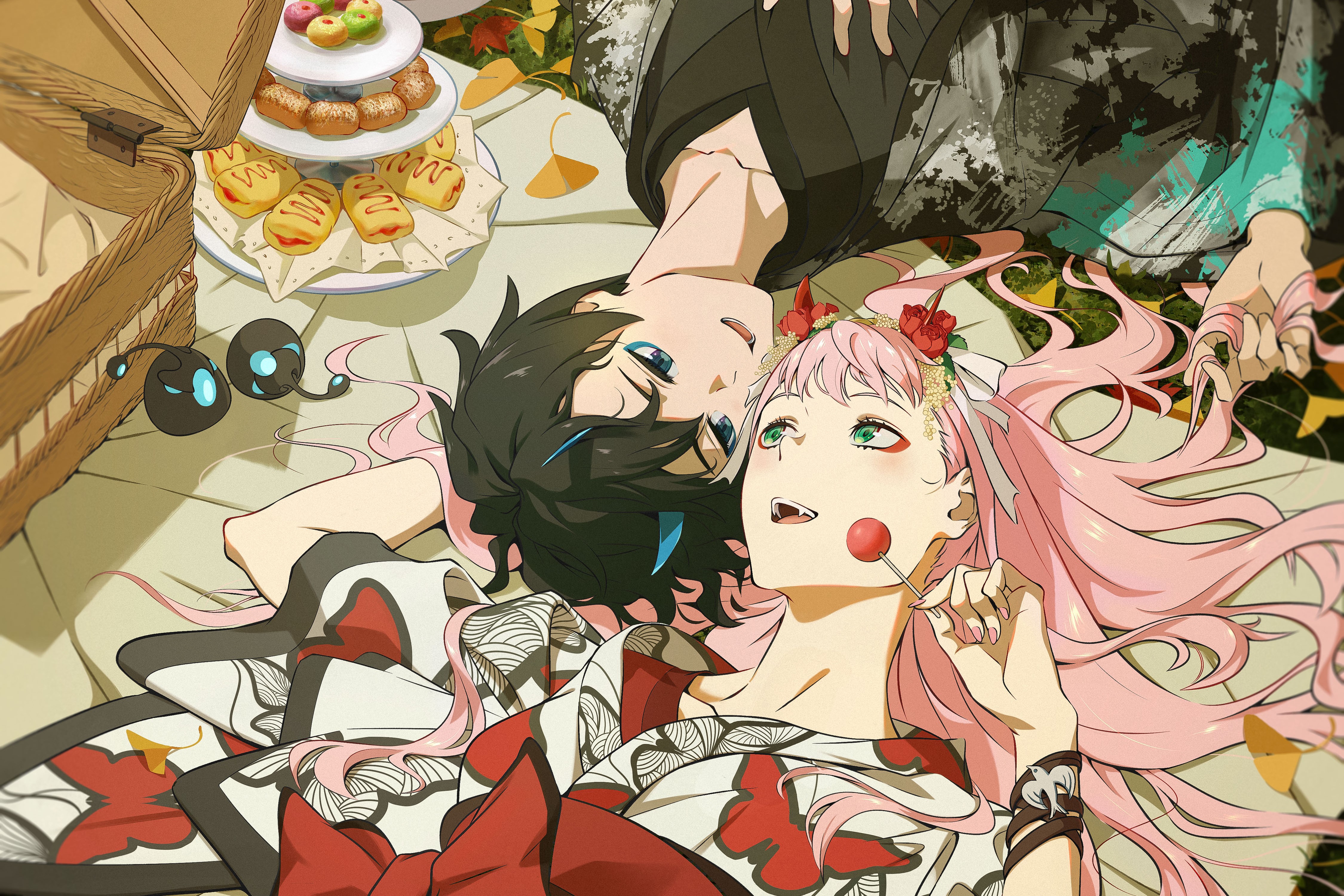 4K Darling in the FranXX: Hiro and Zero Two Picnic HD Wallpaper