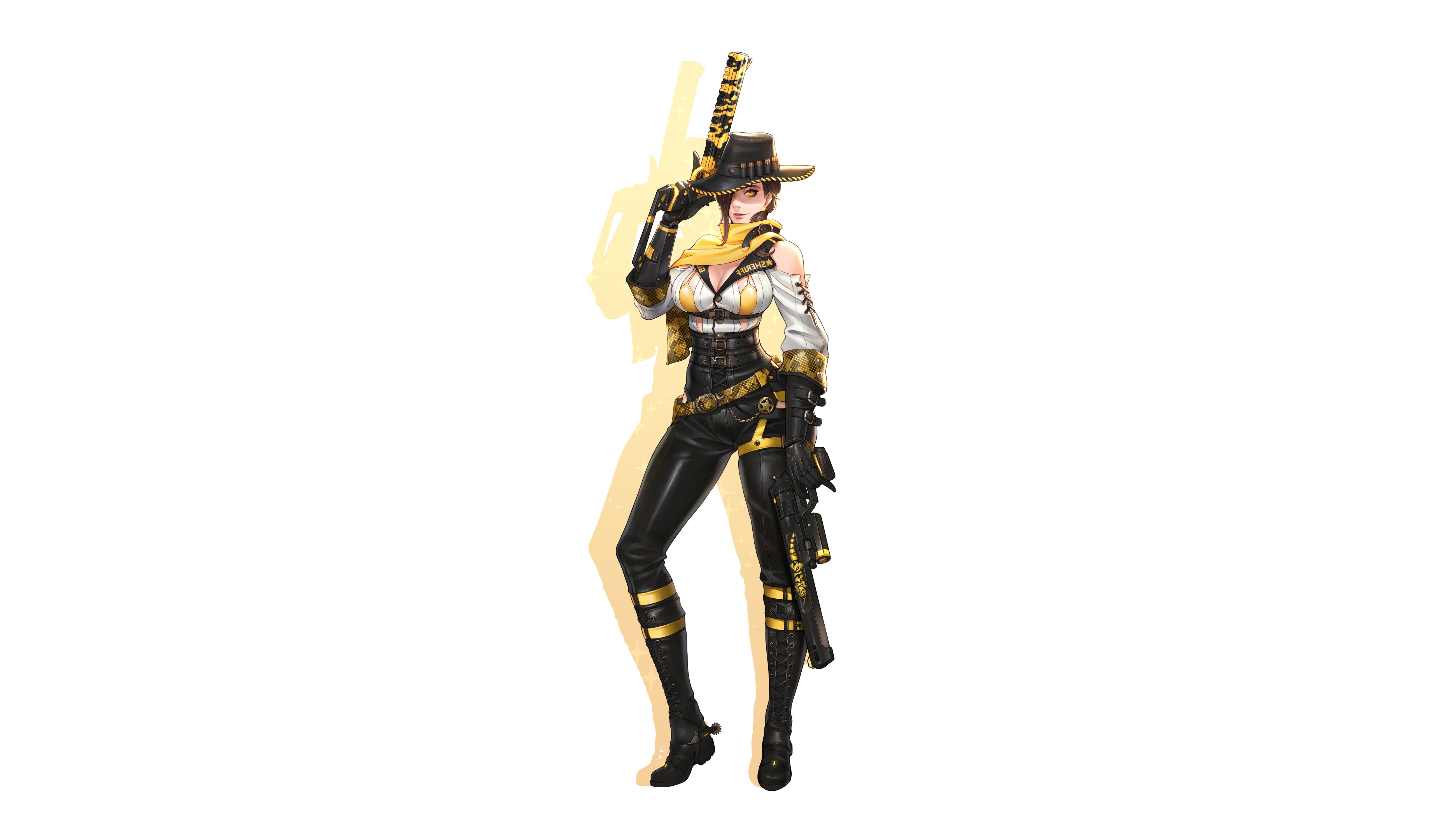 Fantasy girl with guns and hat HD Wallpaper
