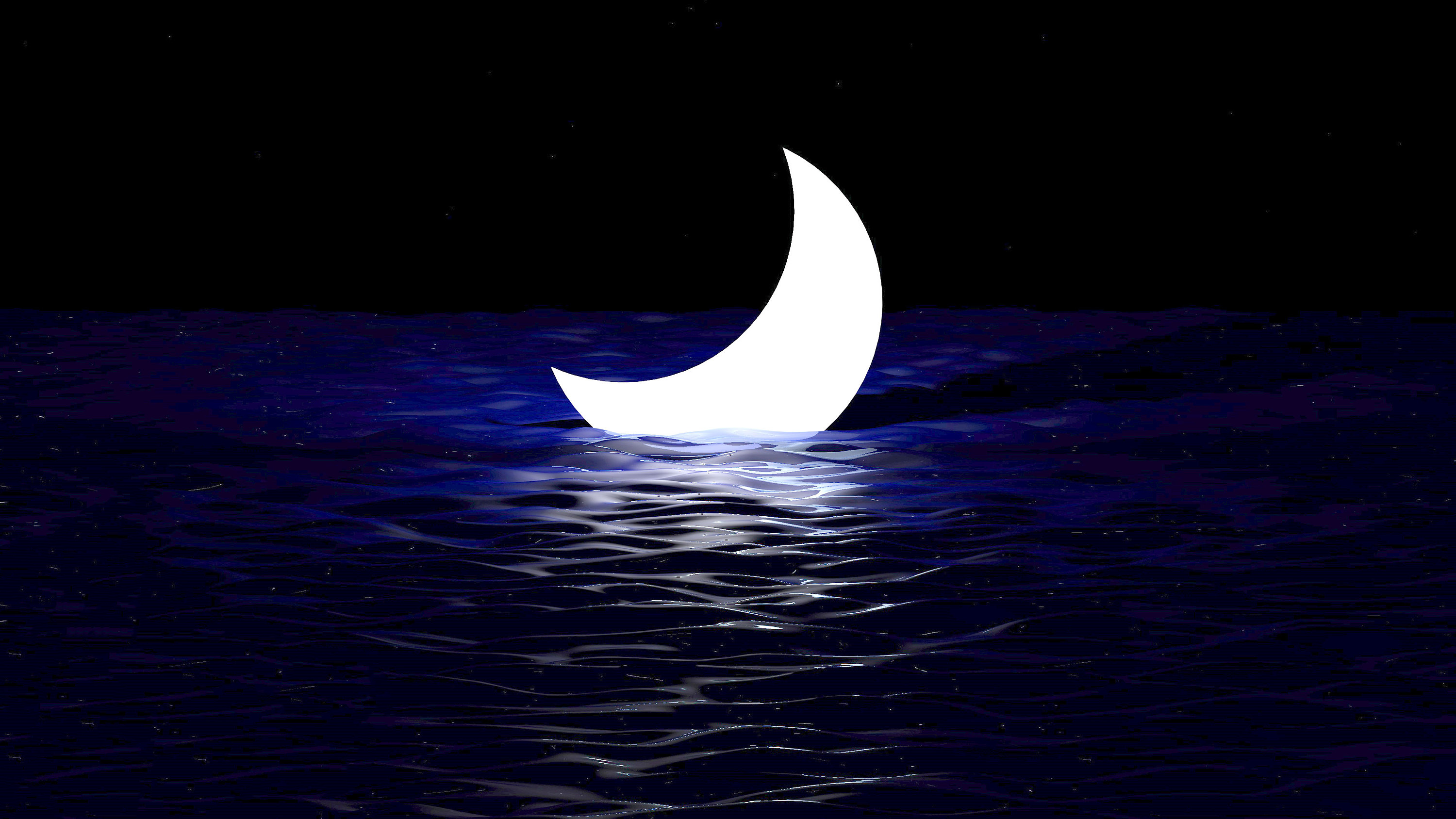 Crescent moon over dark ocean at night HD Wallpaper