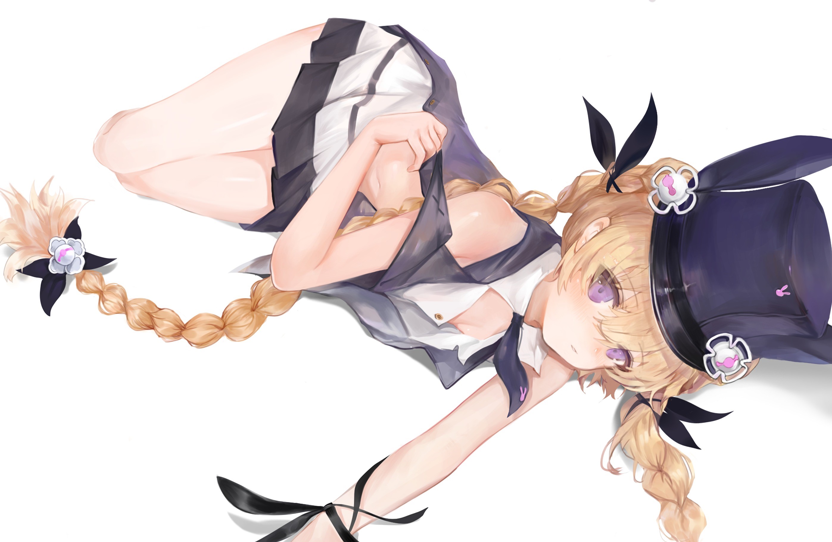 Anime girl with blonde braided hair and purple eyes HD Wallpaper