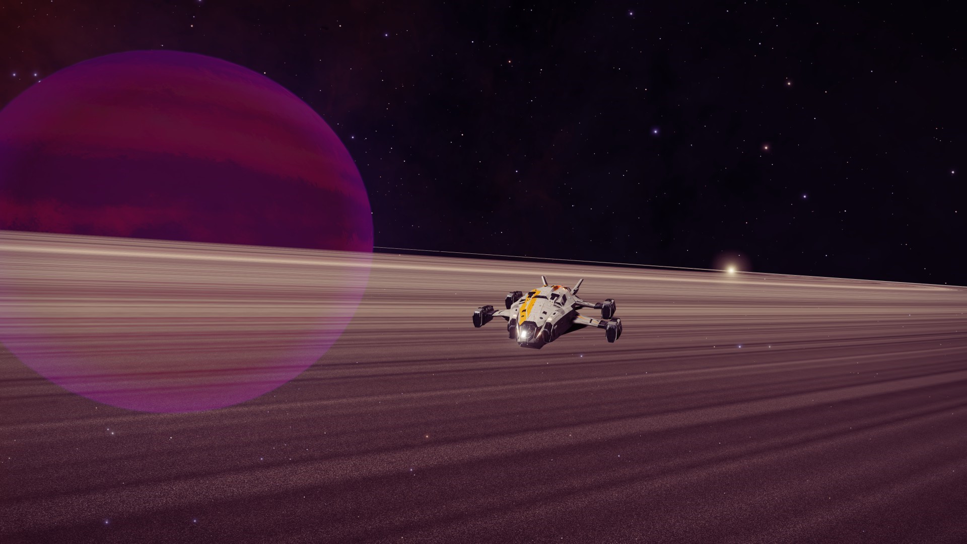 Elite: Dangerous spaceship near a ringed planet HD Wallpaper