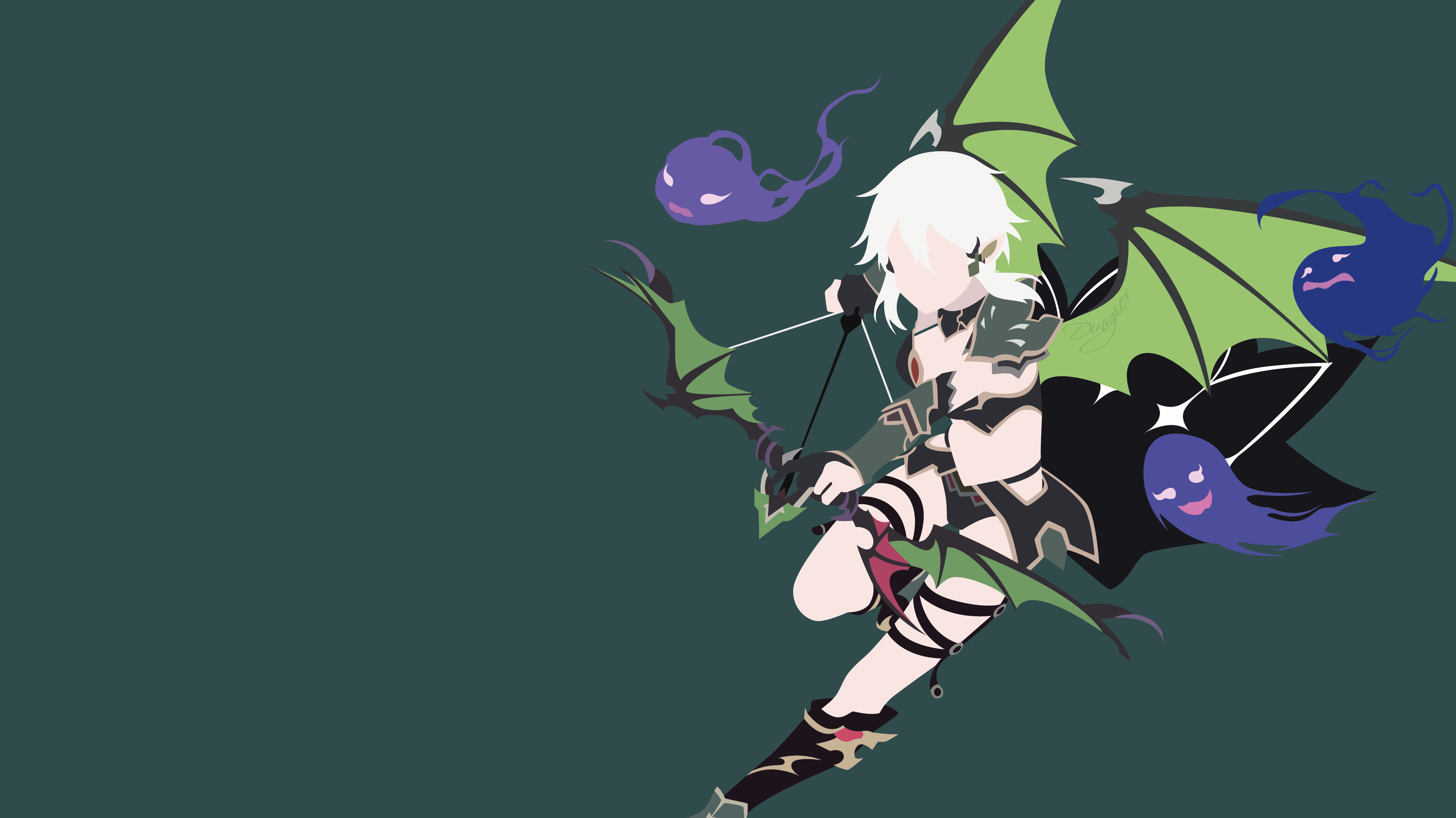 Anime girl with bow and wings and ghosts HD Wallpaper