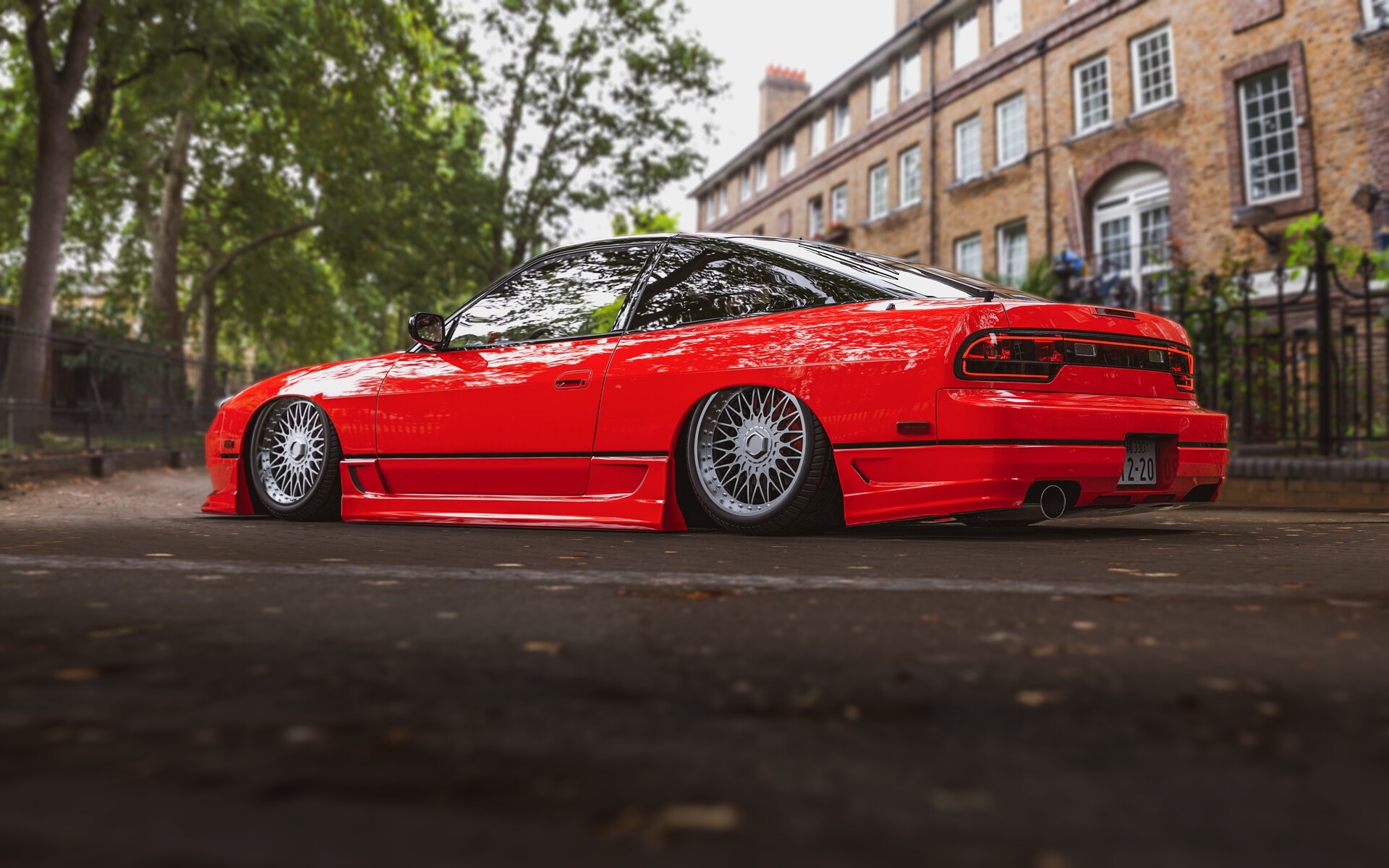 Red Nissan 240SX S13 modified sports car HD Wallpaper
