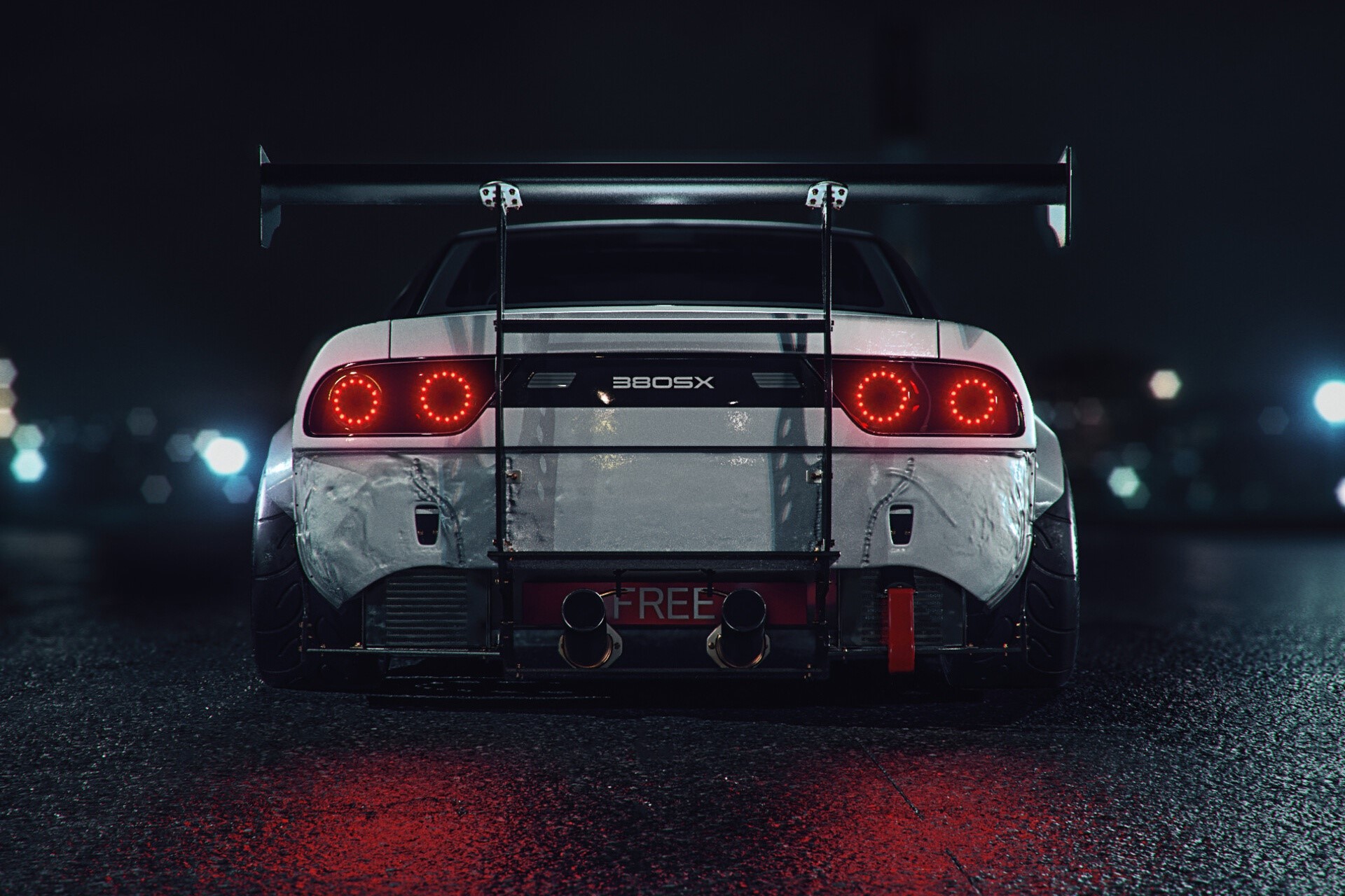 Nissan 380SX modified car render at night HD Wallpaper