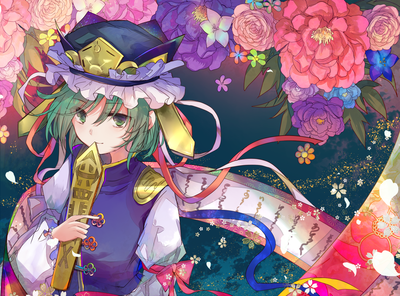 Shiki Eiki in Colorful Floral Portrait HD Wallpaper