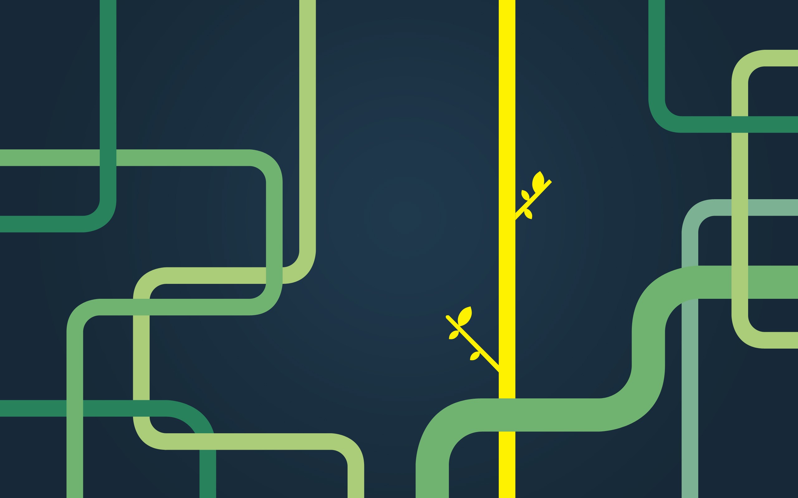 Abstract green lines and yellow stem with leaves on dark blue background HD Wallpaper