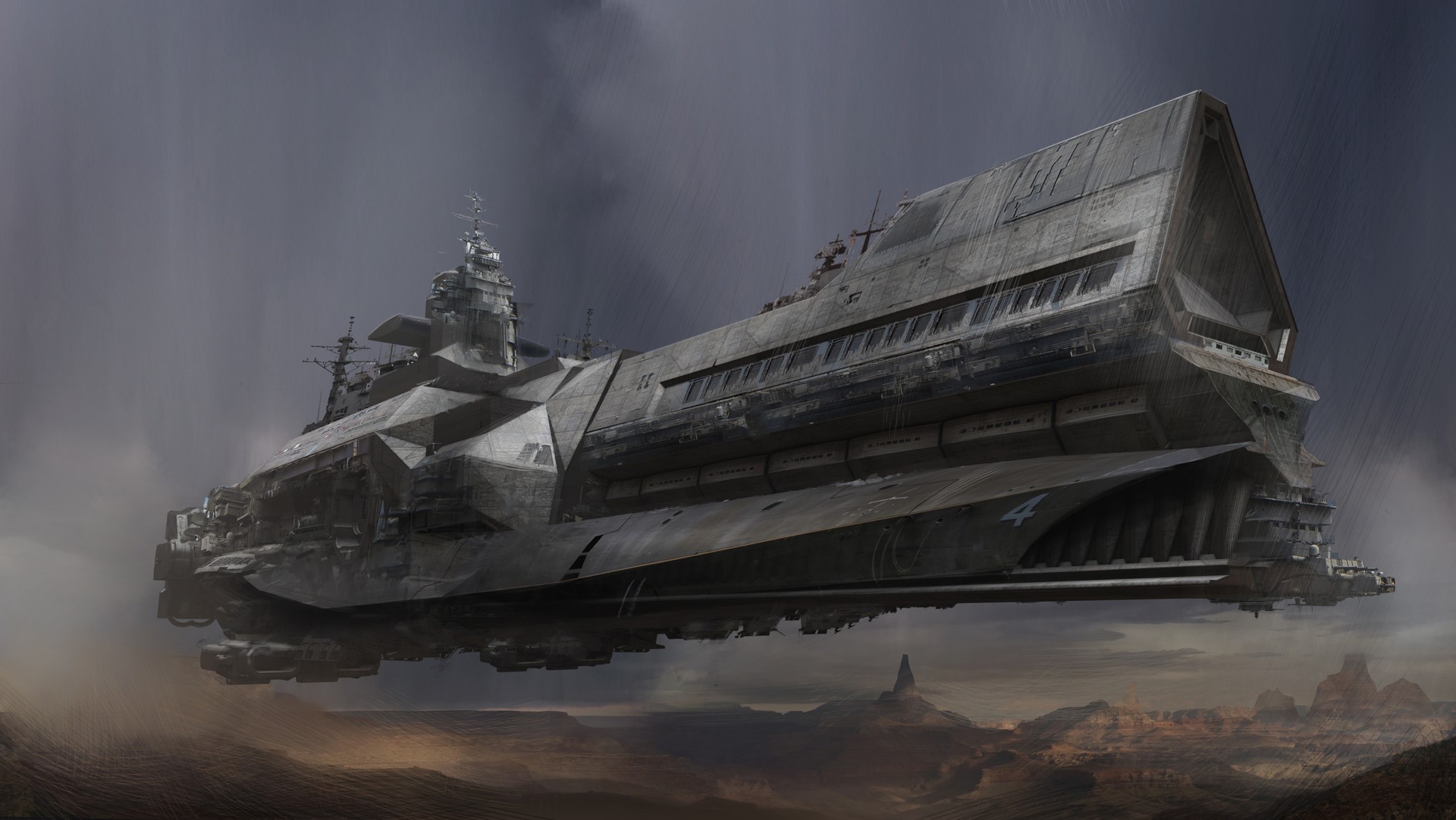 Concept art of a futuristic military spaceship HD Wallpaper