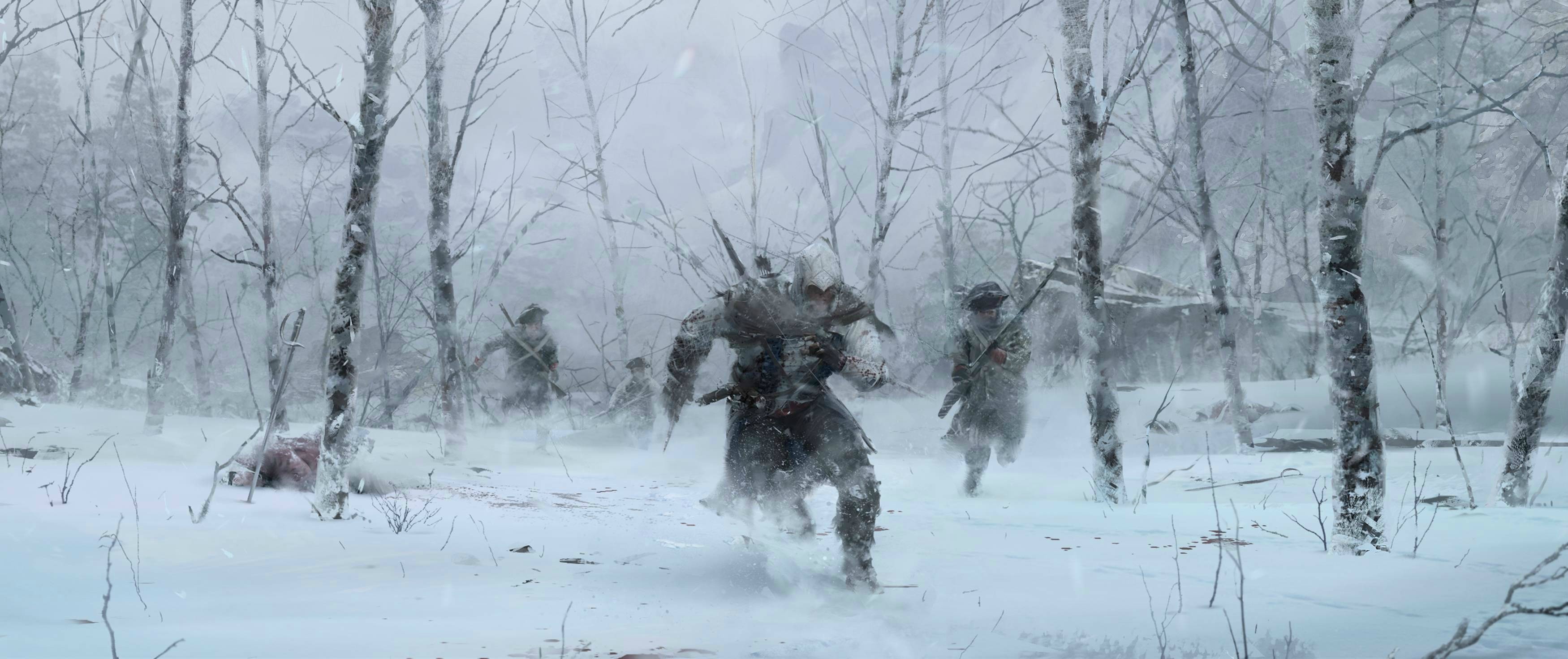Assassin's Creed Valhalla: Winter battle in a snowy forest HD Wallpaper