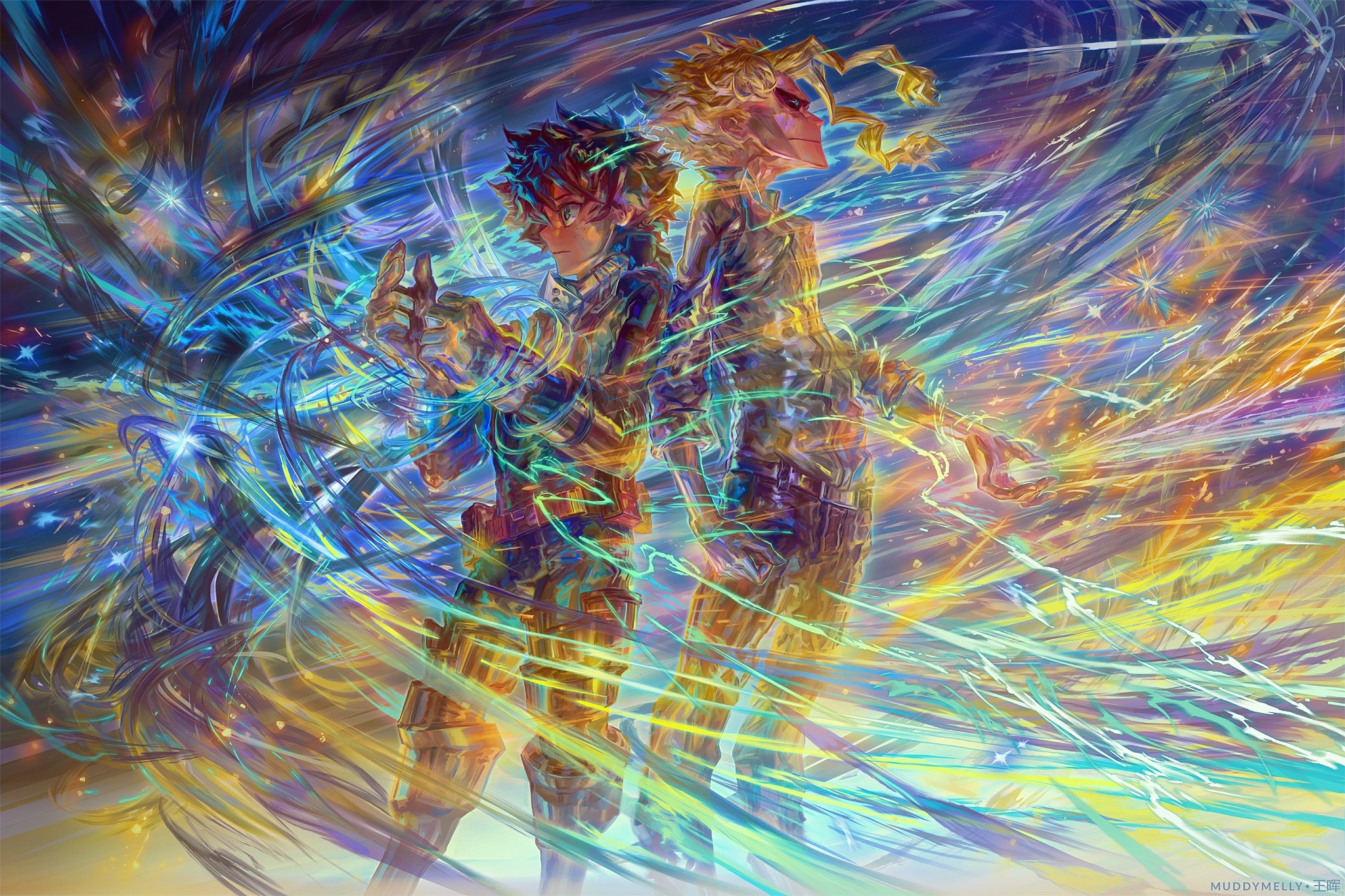 Izuku Midoriya and All Might from Boku no Hero Academia HD Wallpaper