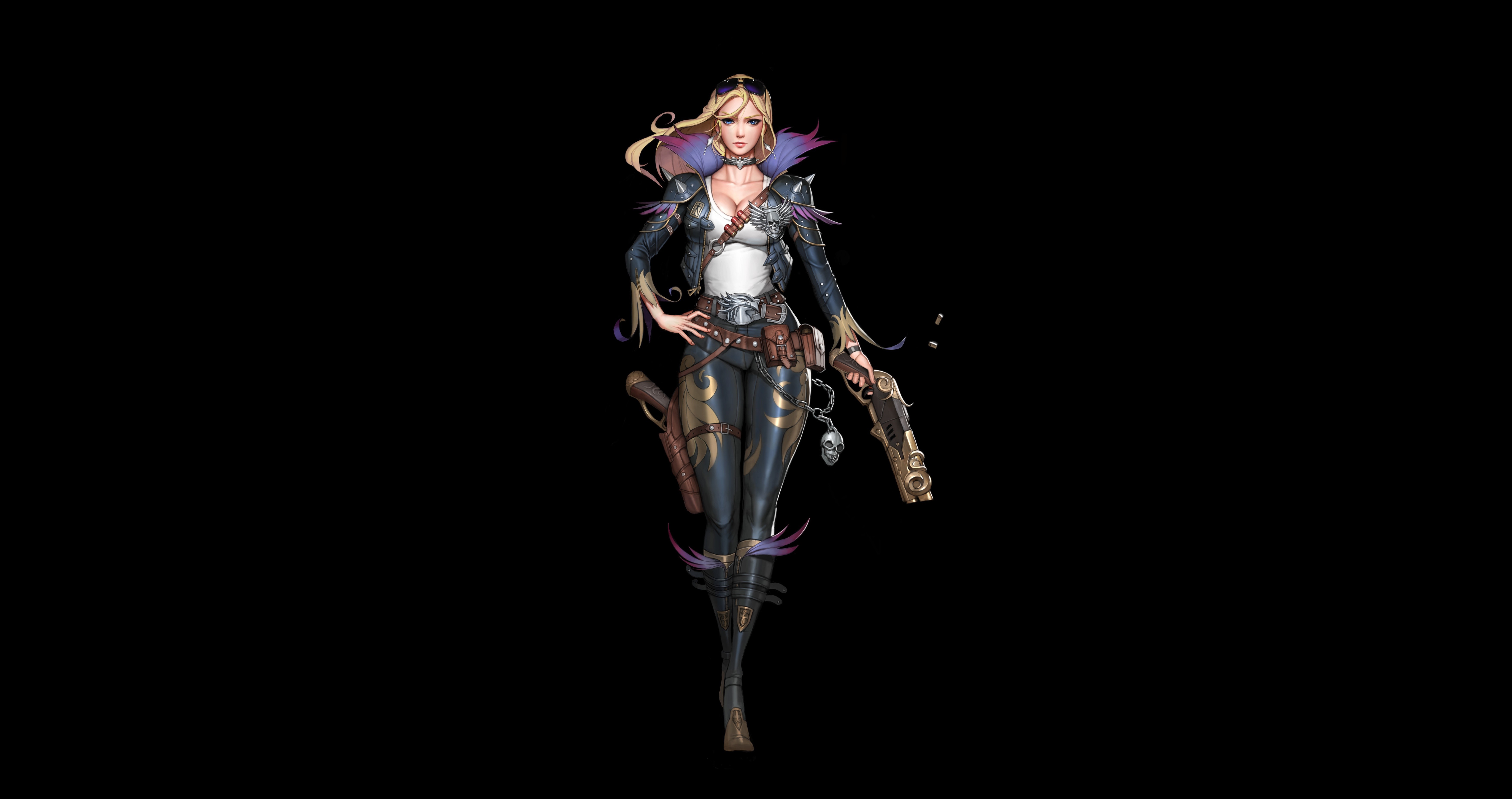 Fantasy girl with guns on black background HD Wallpaper