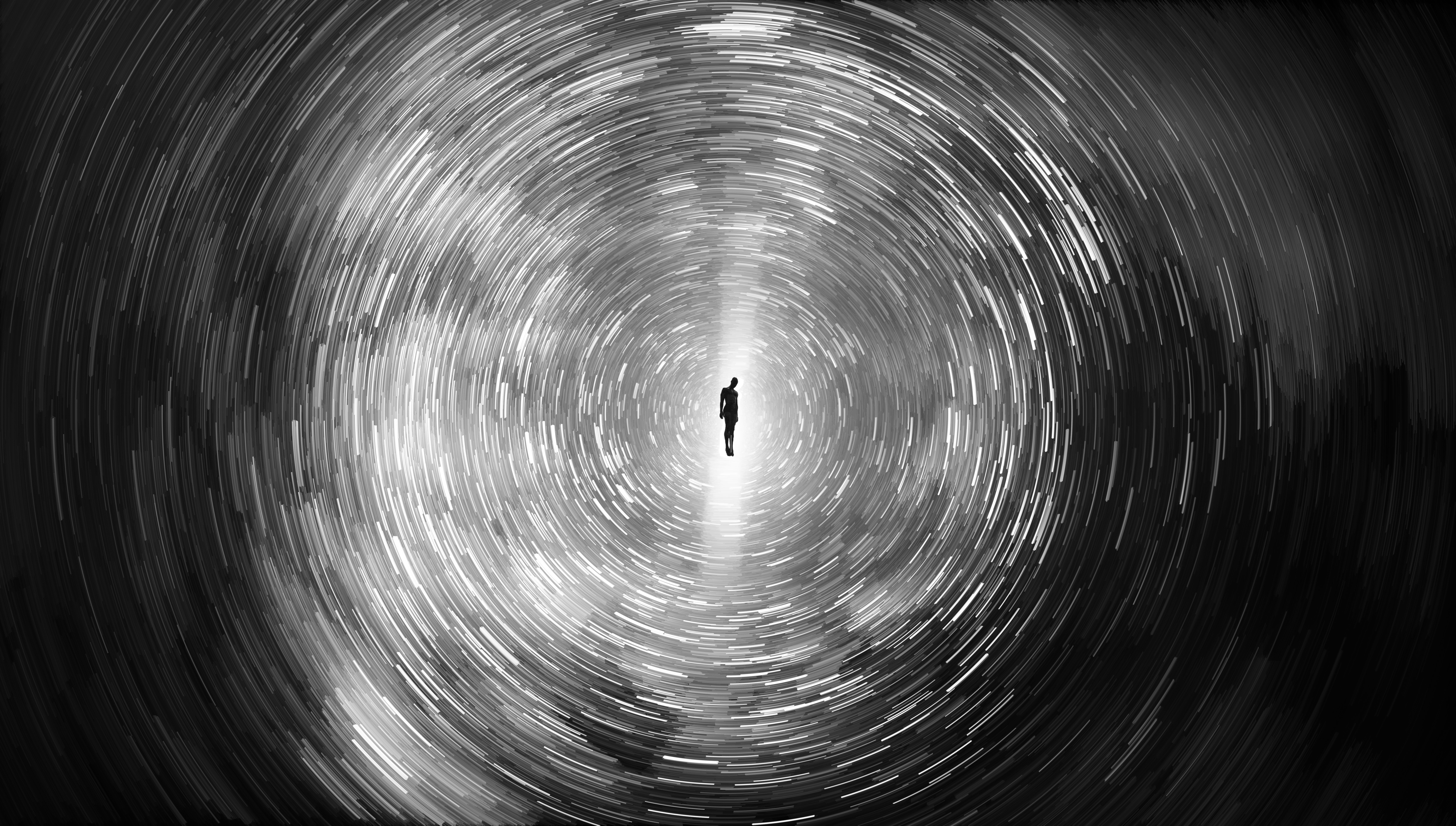 Silhouette in a star trail vortex HD Wallpaper