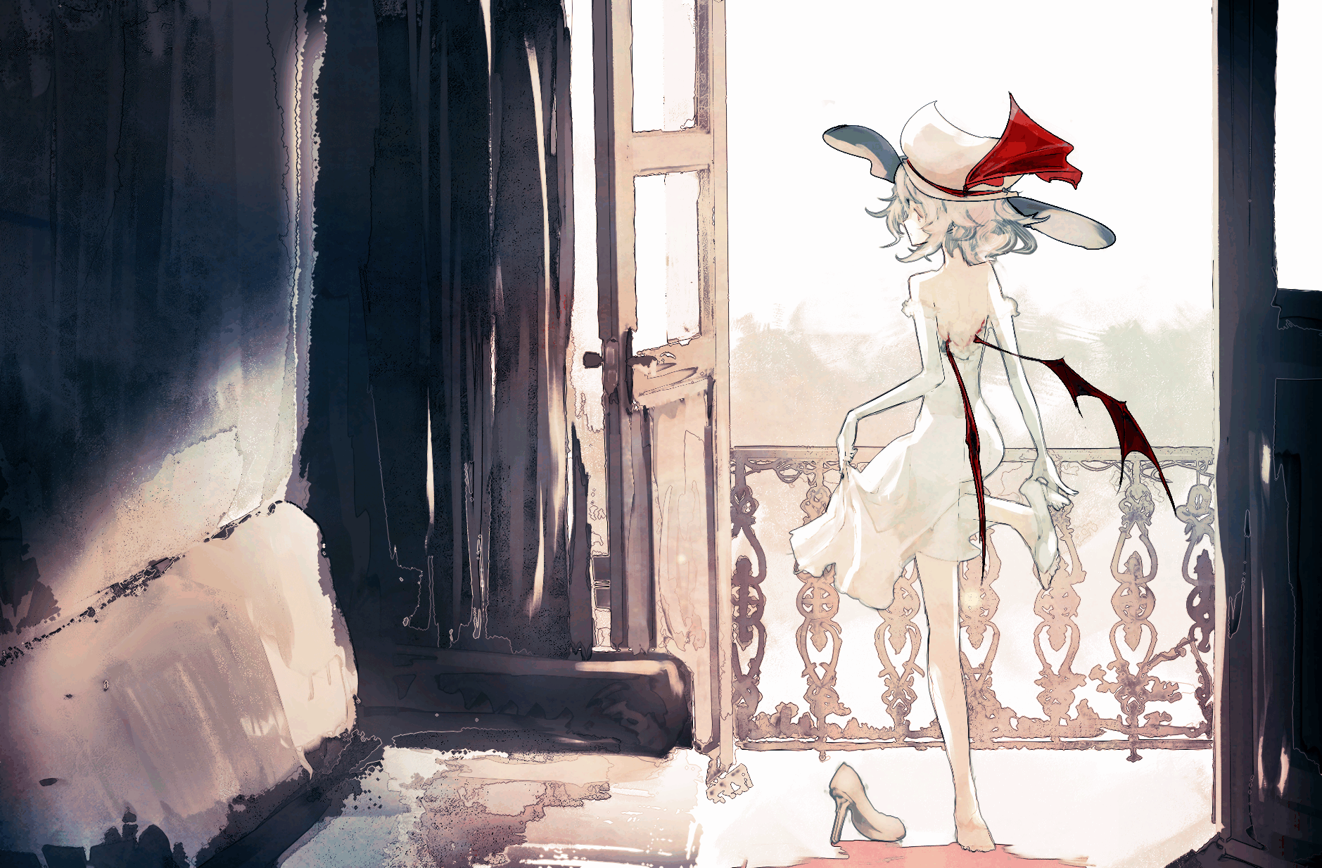 Remilia Scarlet from Touhou on a balcony HD Wallpaper
