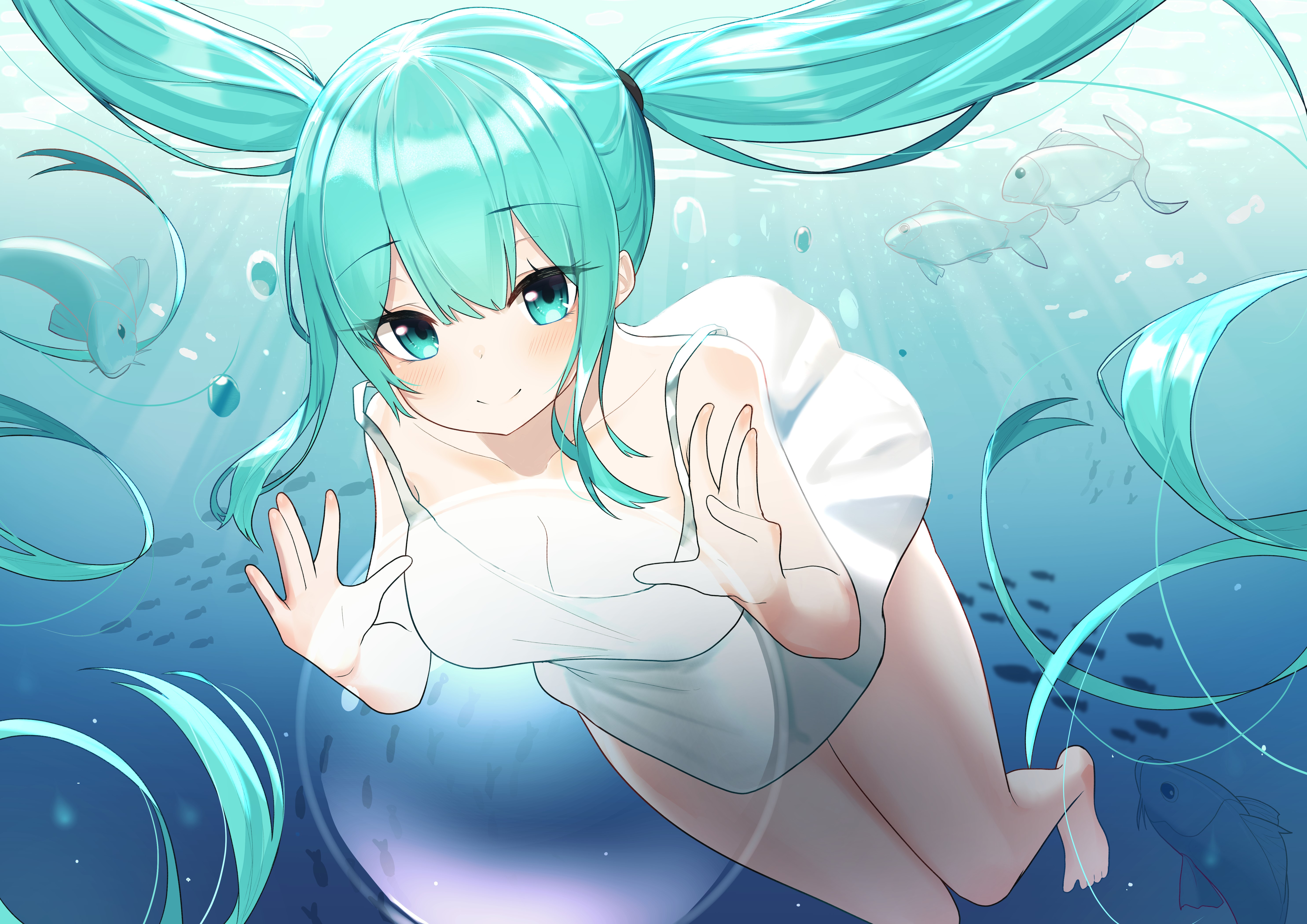 Hatsune Miku underwater artwork HD Wallpaper