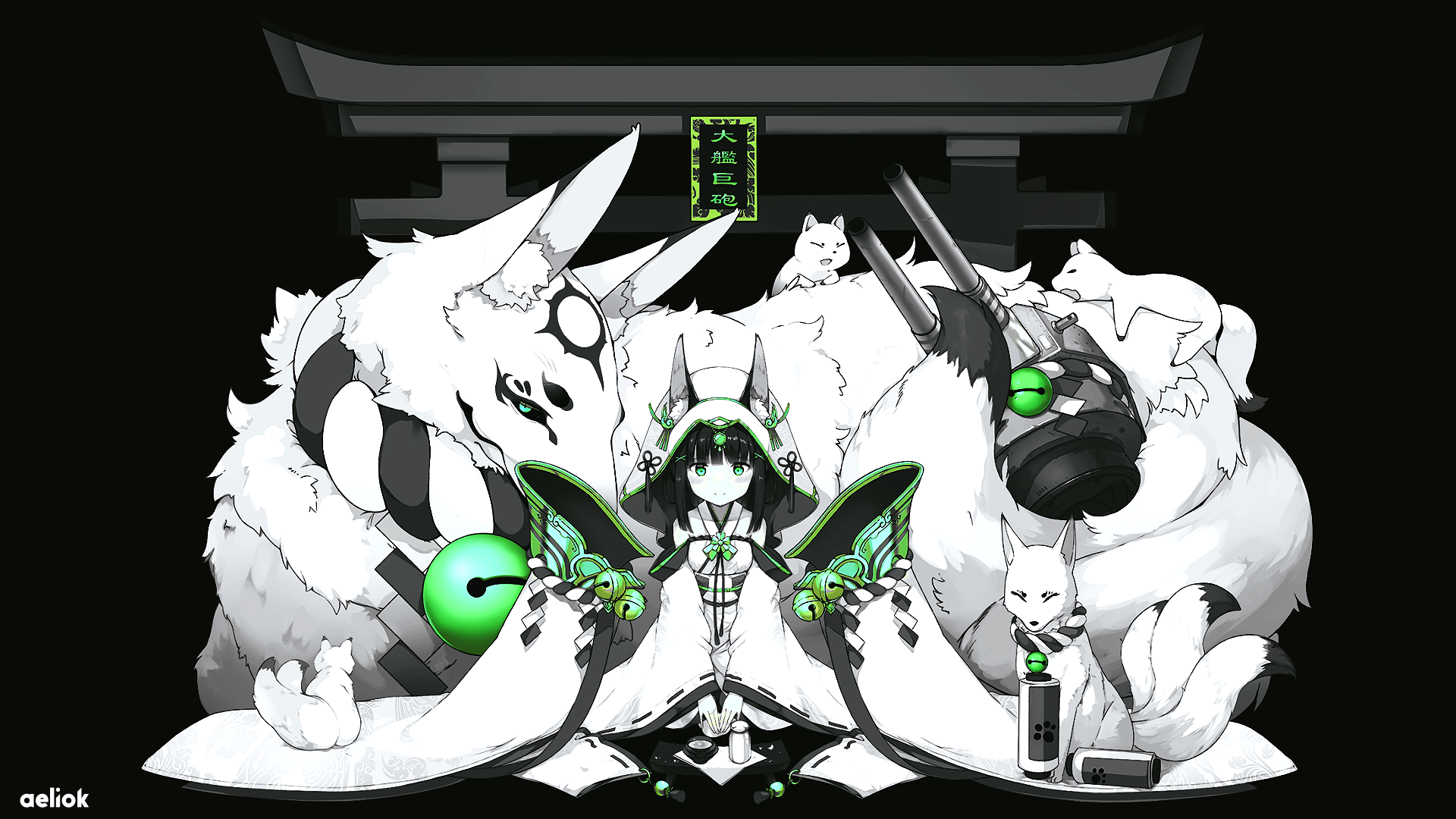 Nagato from Azur Lane with Kitsune companions HD Wallpaper