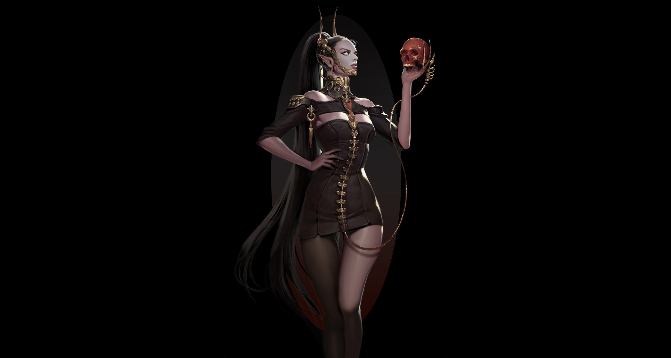 Fantasy woman holding a skull HD Wallpaper