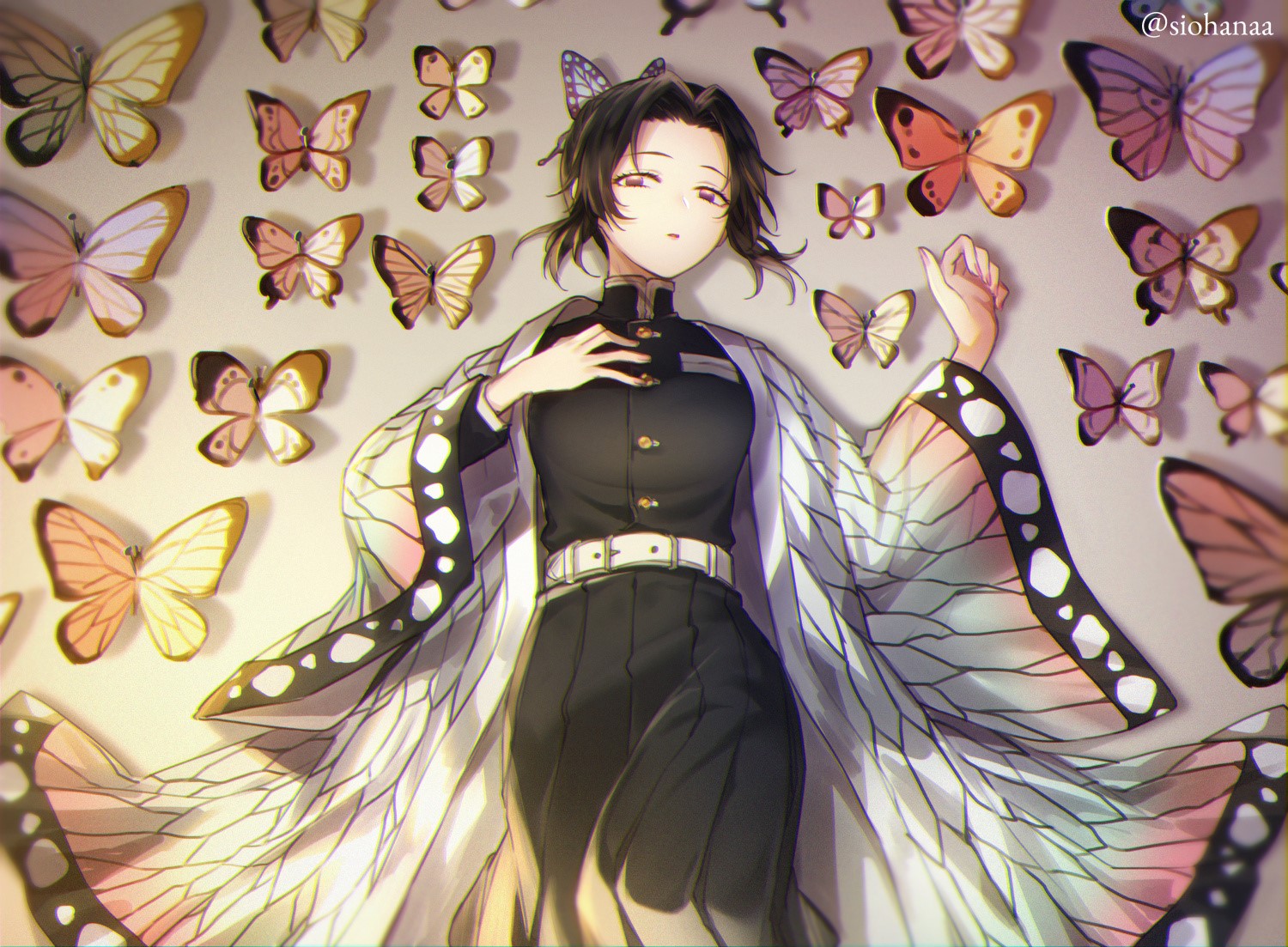 Kochou Shinobu from Kimetsu no Yaiba with butterflies HD Wallpaper