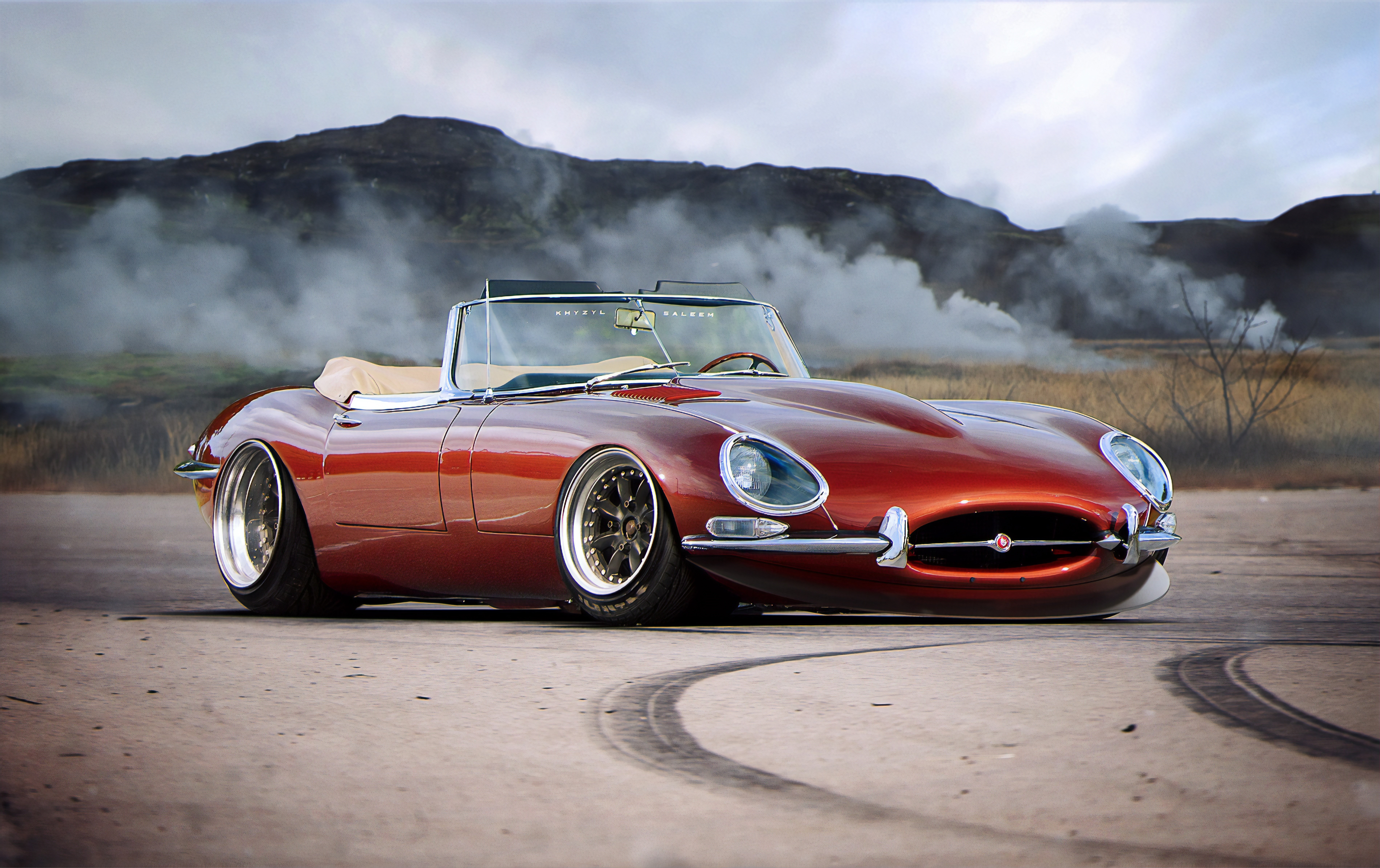 4K Khyzyl Saleem red Jaguar E-Type render HD Wallpaper