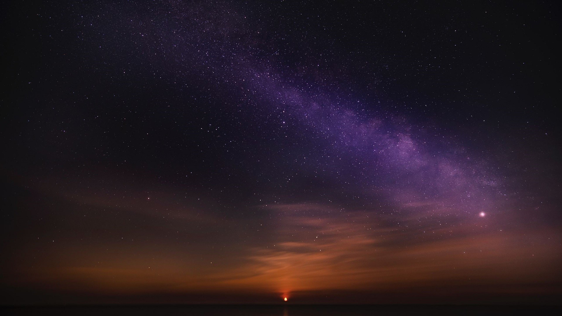 Milky Way galaxy over the ocean at sunset HD Wallpaper