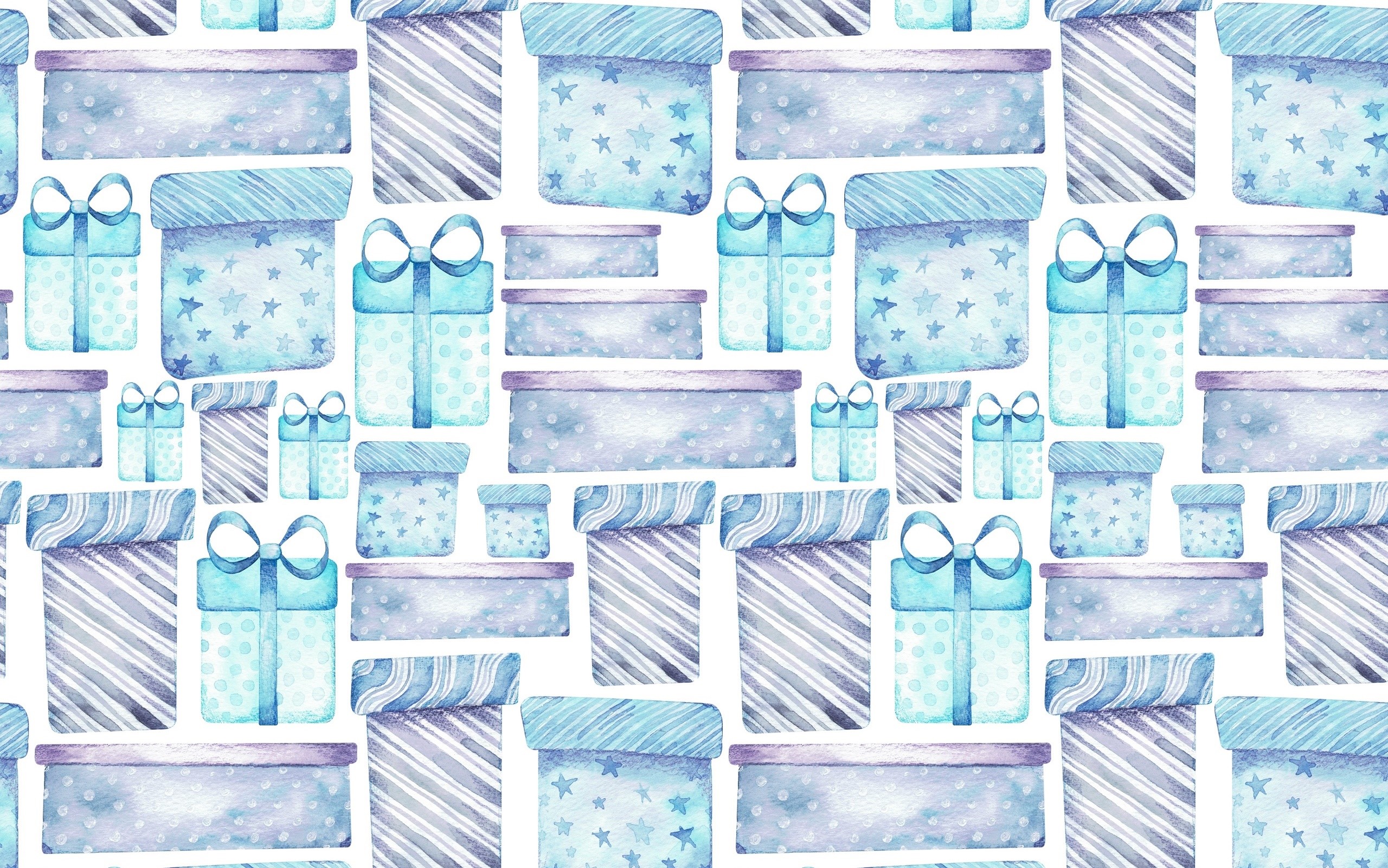 Watercolor pattern of blue and purple gift boxes HD Wallpaper