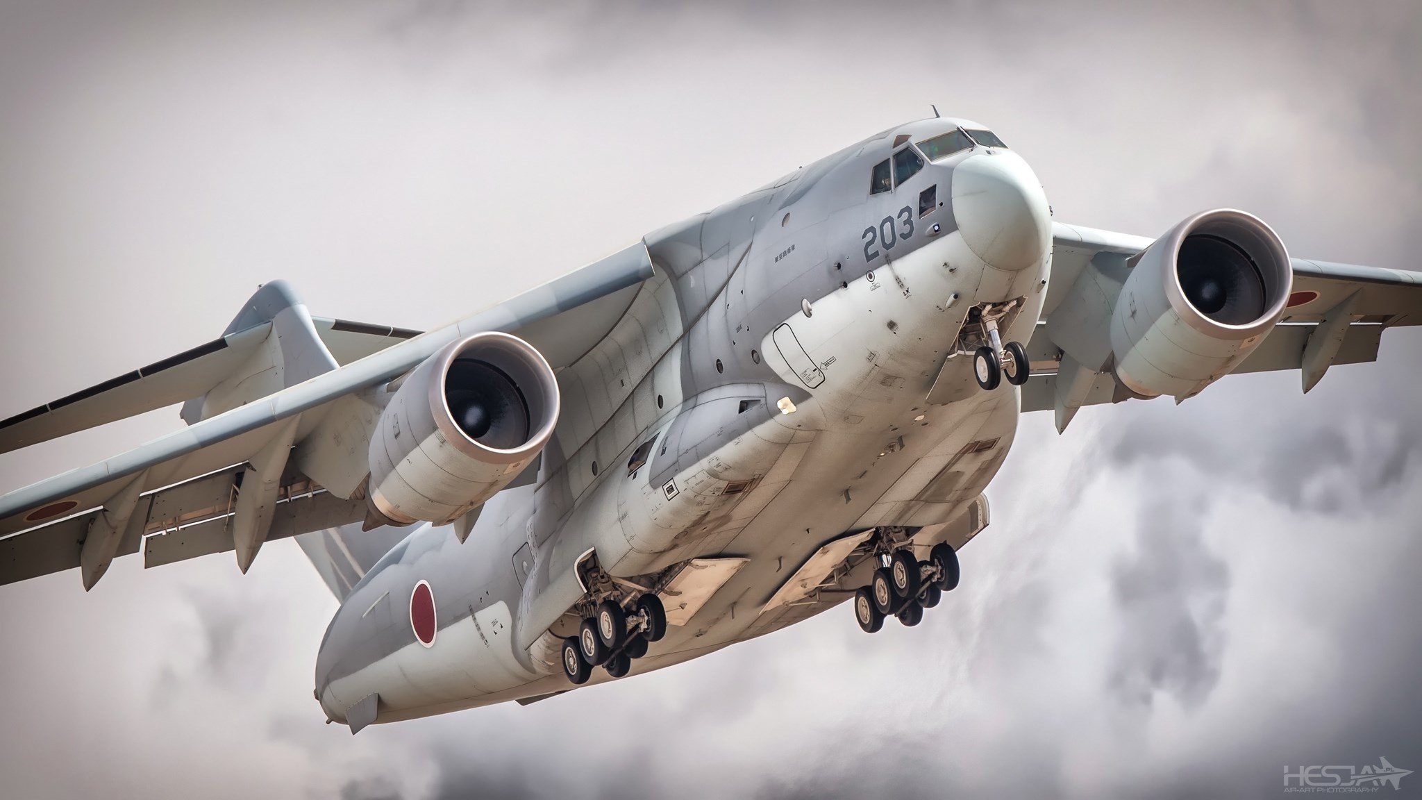 Kawasaki C-2 military transport aircraft in flight HD Wallpaper