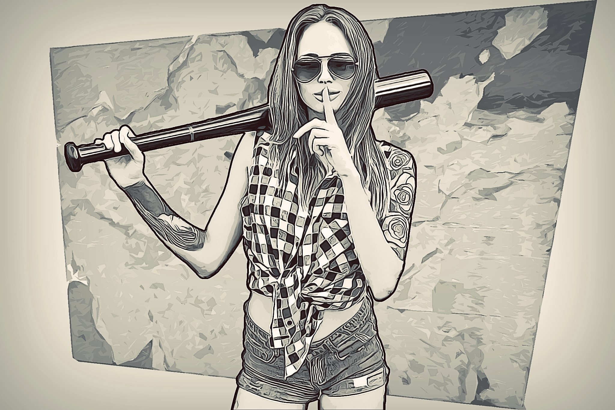 Woman holding a baseball bat with tattoos HD Wallpaper