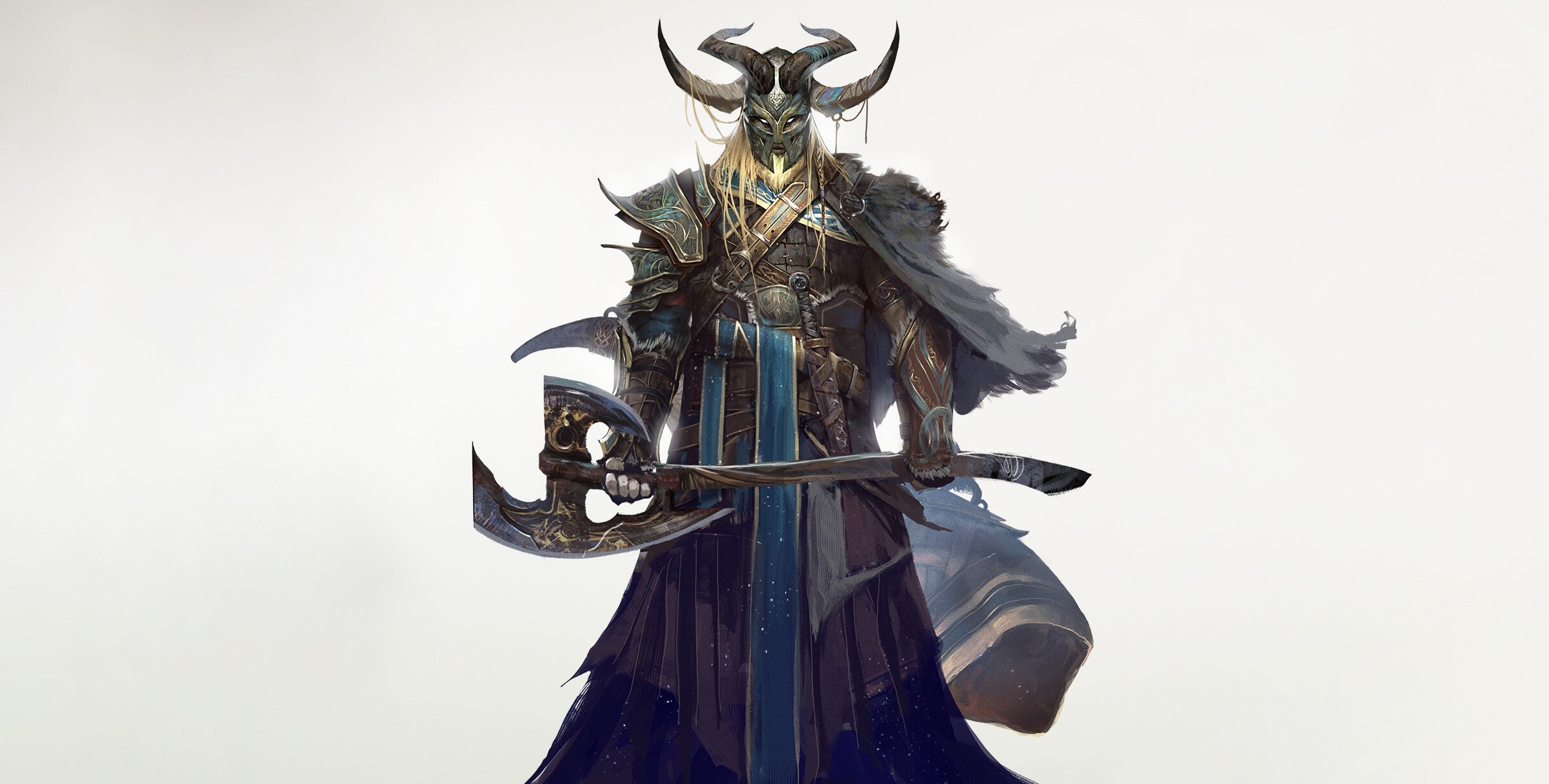 Fantasy warrior with horns and axe HD Wallpaper