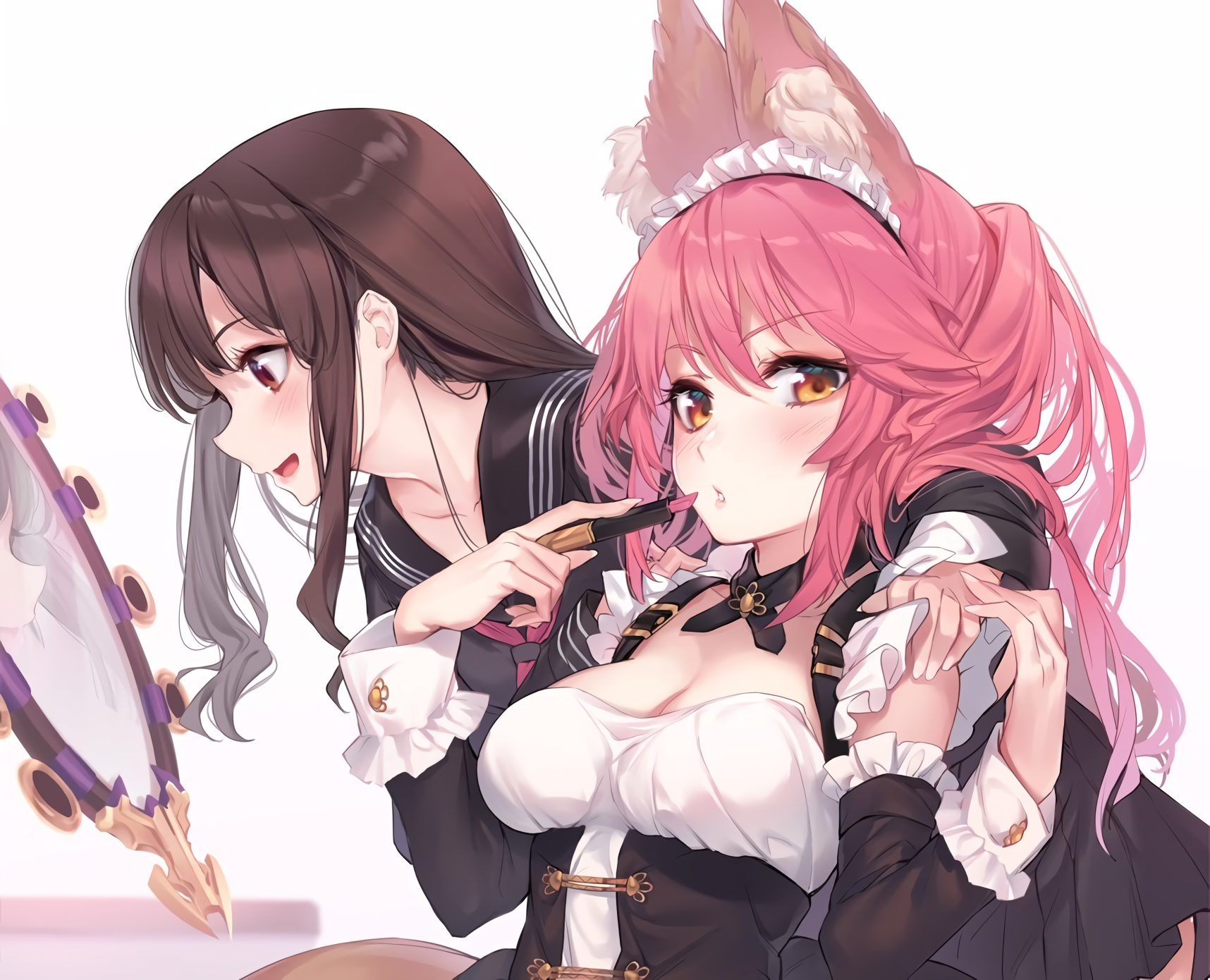 Tamamo no Mae from Fate/Grand Order applying lipstick HD Wallpaper