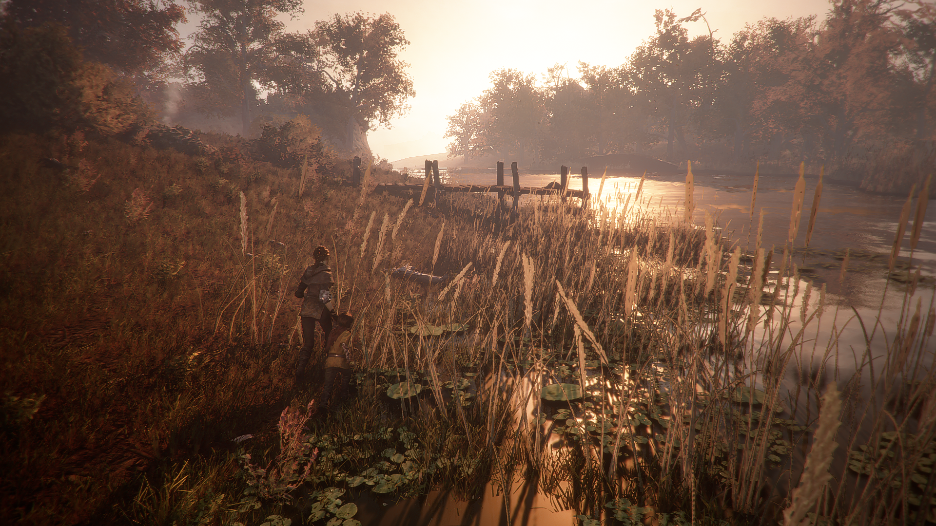 Amicia and companion in A Plague Tale Innocence at sunset HD Wallpaper