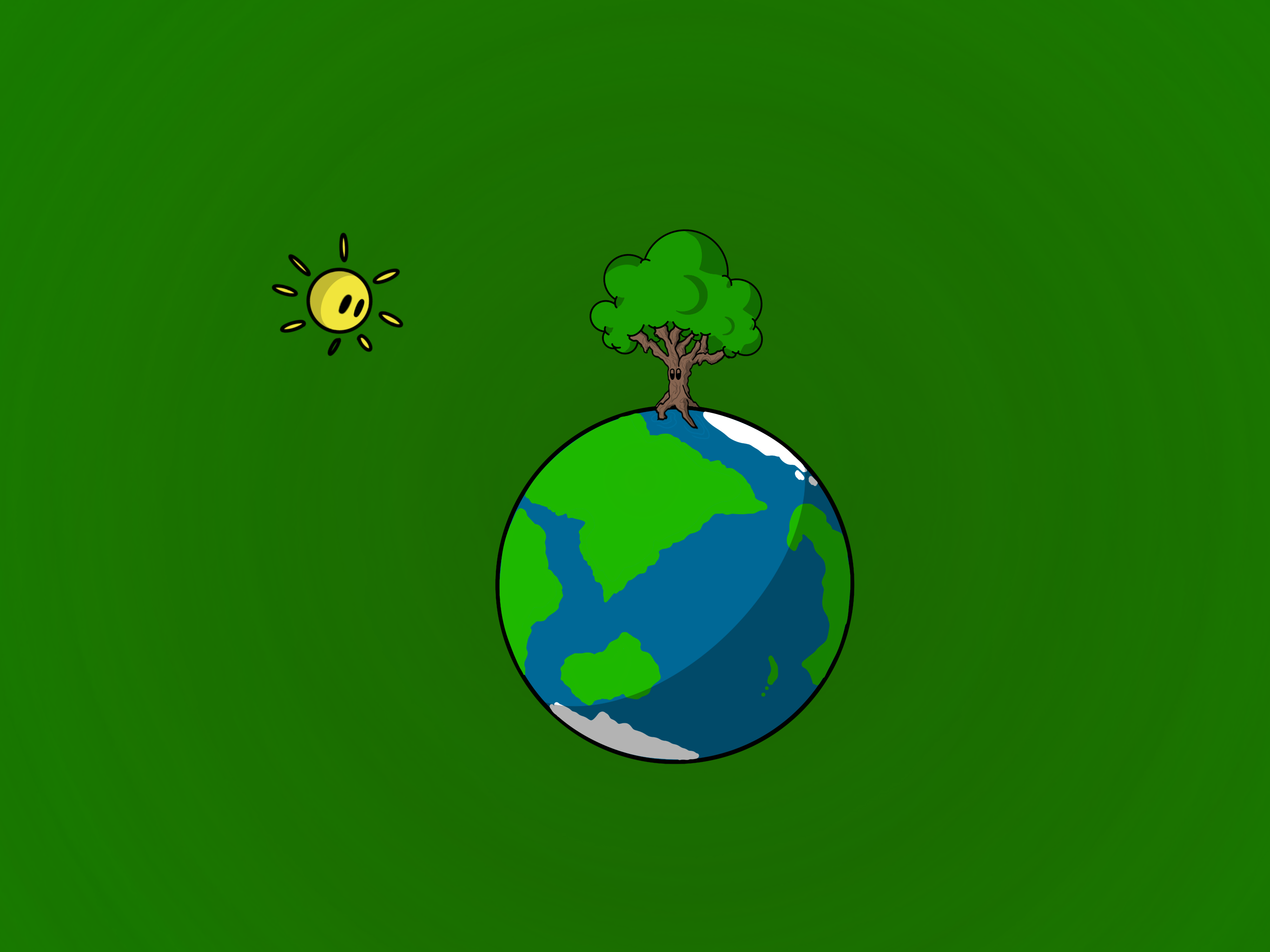 Cartoon Earth with a tree and sun HD Wallpaper
