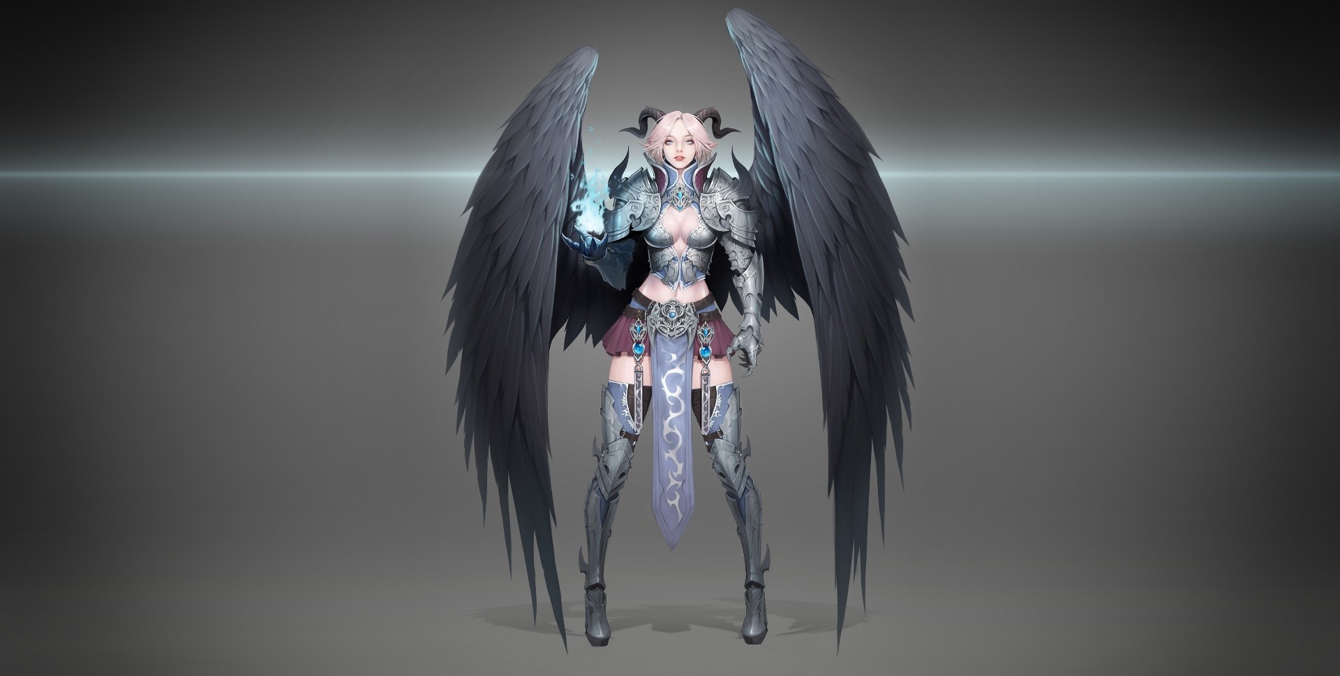 Fantasy angel warrior with black wings and armor HD Wallpaper
