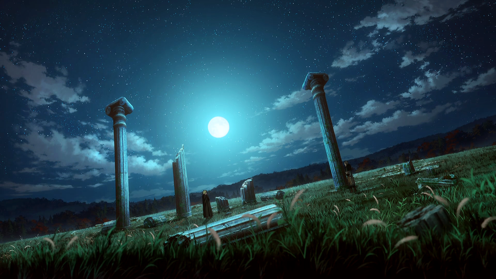 Thorfinn from Vinland Saga in ruins at night HD Wallpaper