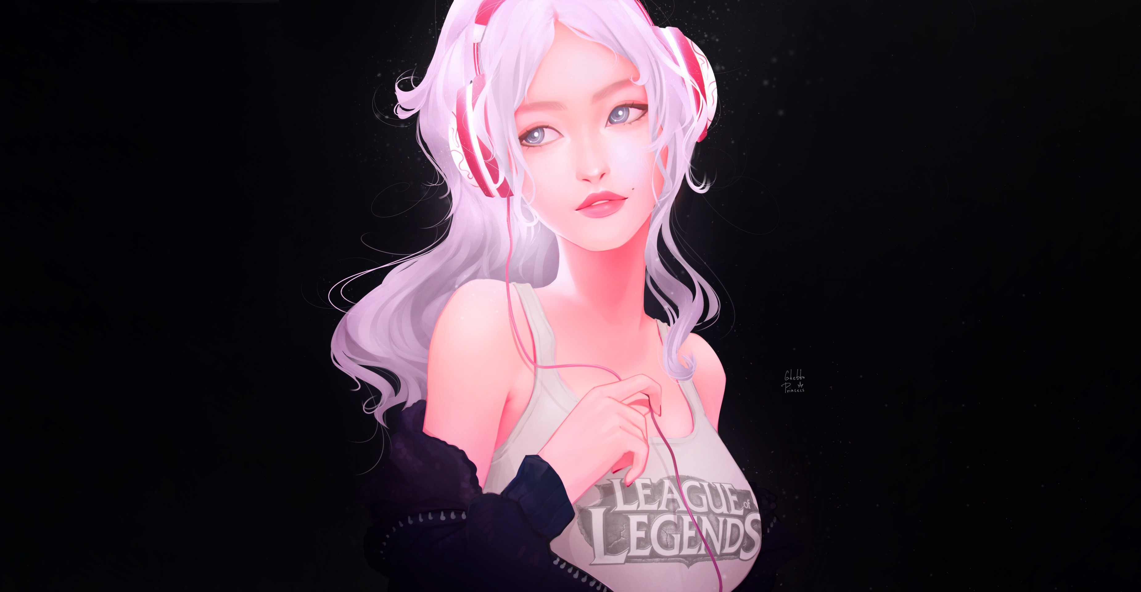 Anime girl with headphones from League of Legends HD Wallpaper