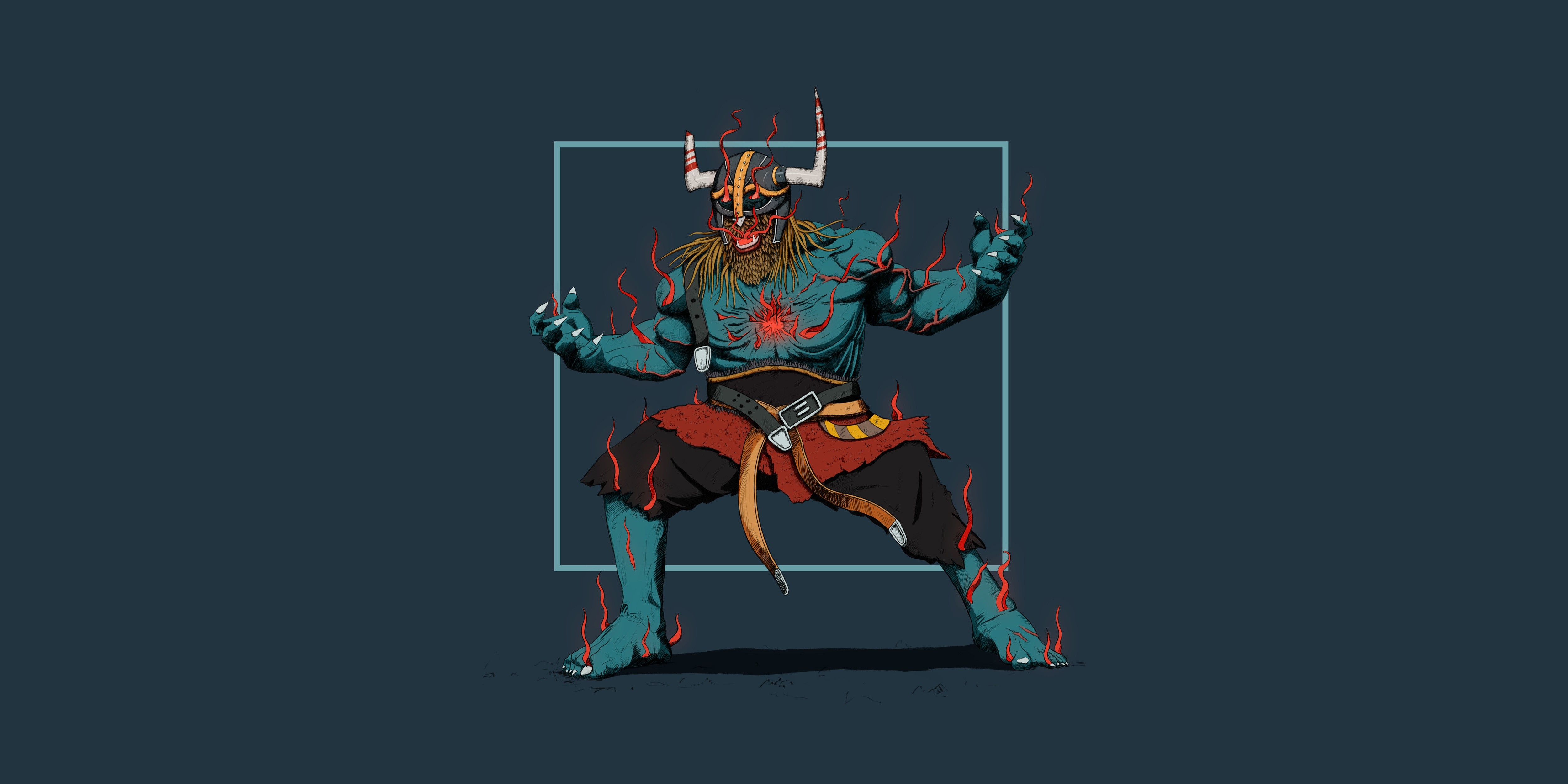 Artwork of a warrior with flames HD Wallpaper