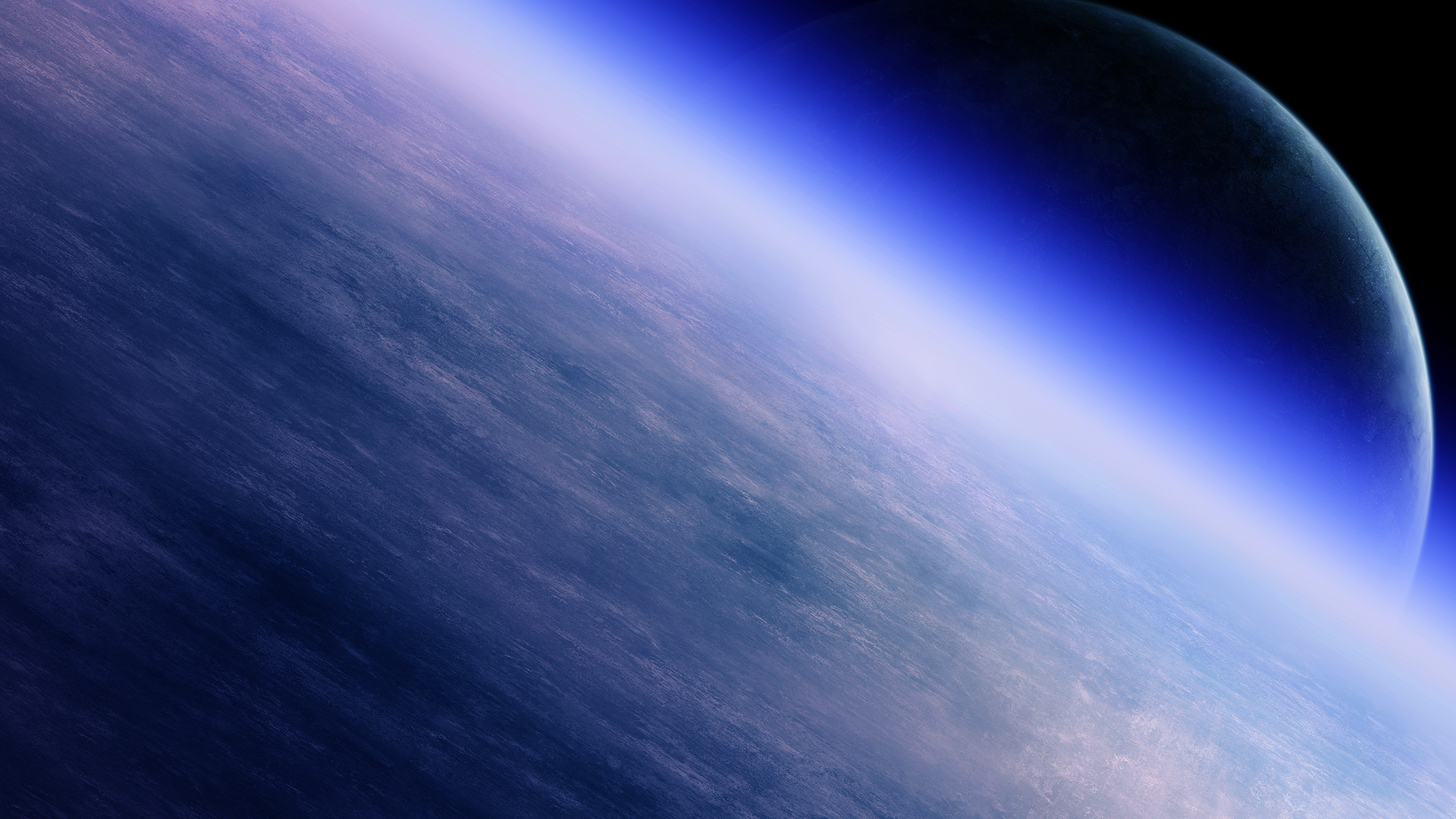 Planet with blue atmosphere in space HD Wallpaper