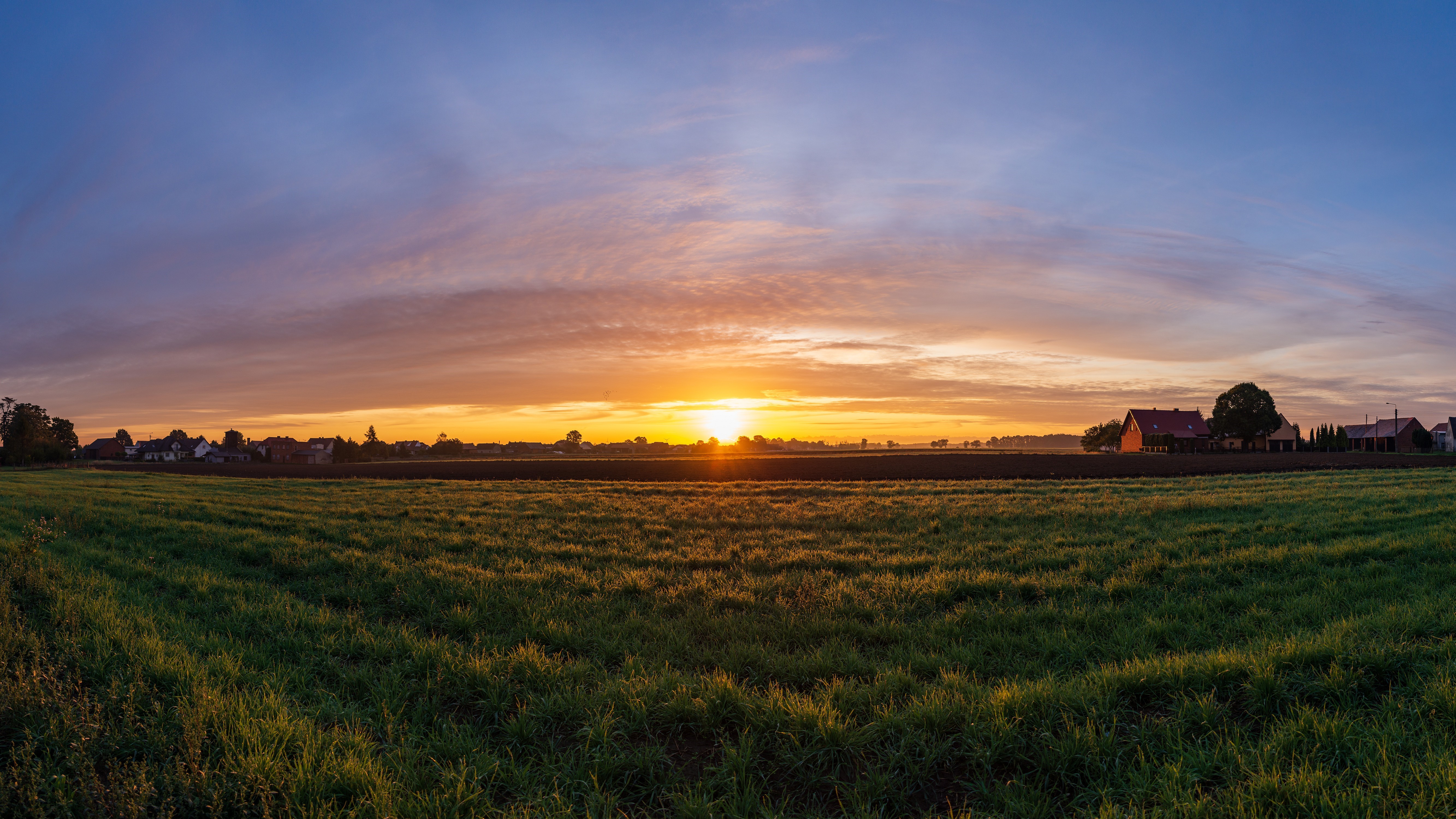4K Panorama of Sunrise over Polish Village Landscape HD Wallpaper