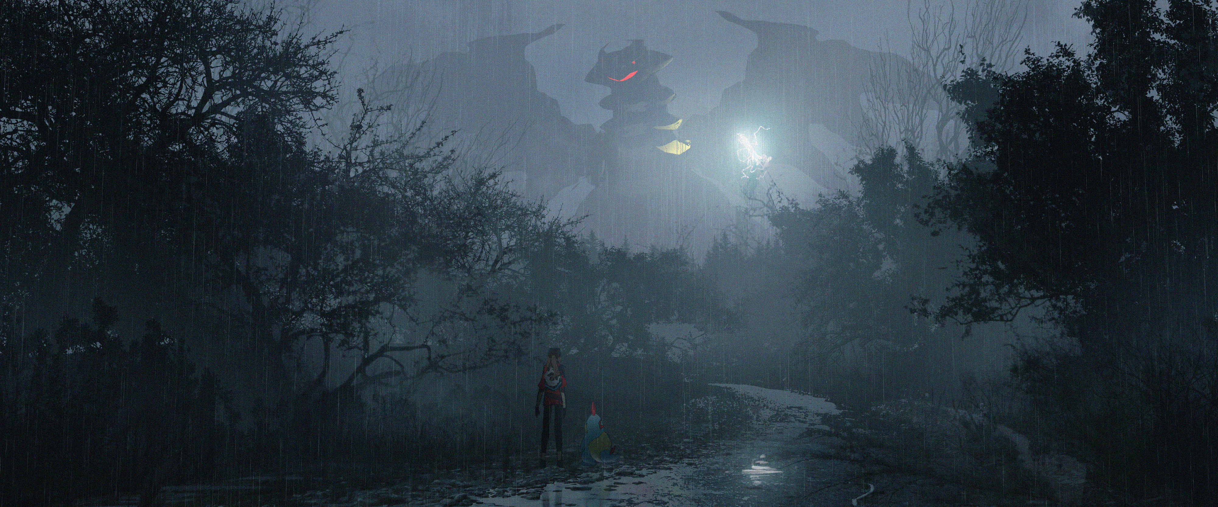 Giratina from Pokémon in a rainy forest HD Wallpaper