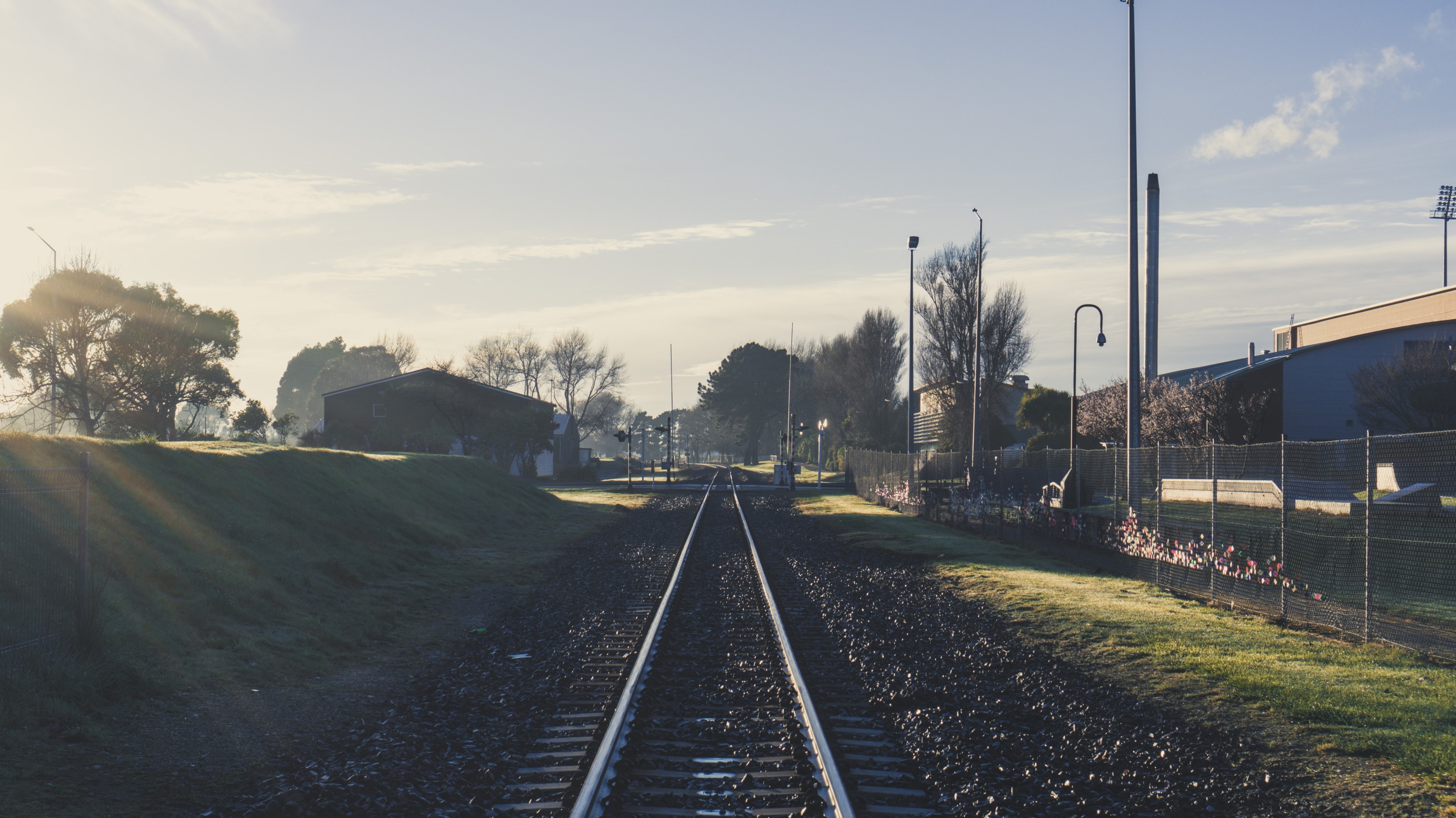 Train tracks in Invercargill, New Zealand landscape HD Wallpaper
