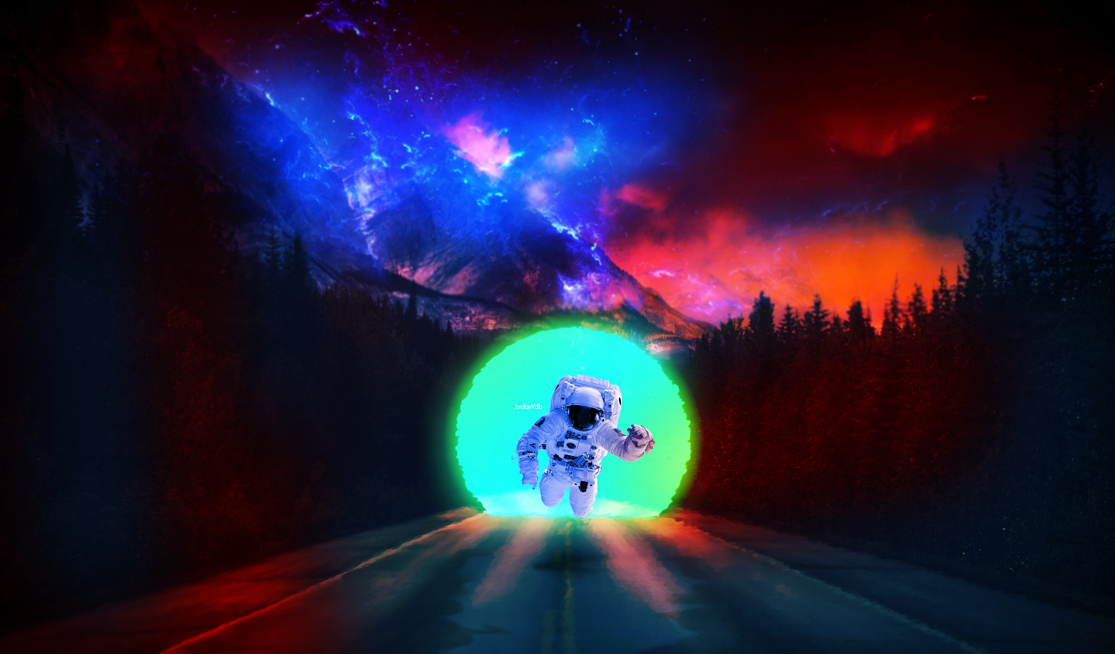4K Astronaut in Cosmic Portal HD Wallpaper
