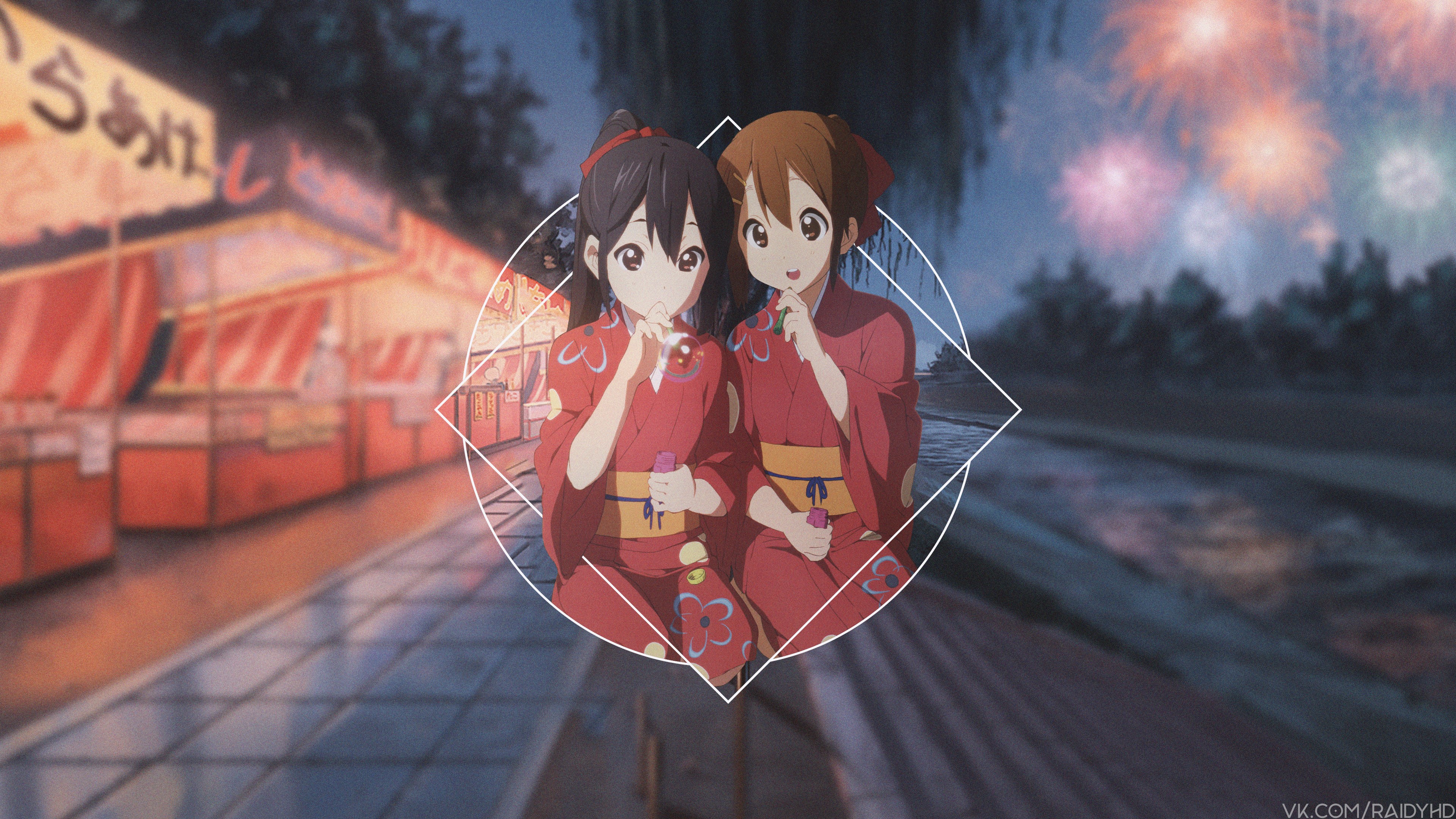 4K anime girls from K-ON! at a festival HD Wallpaper