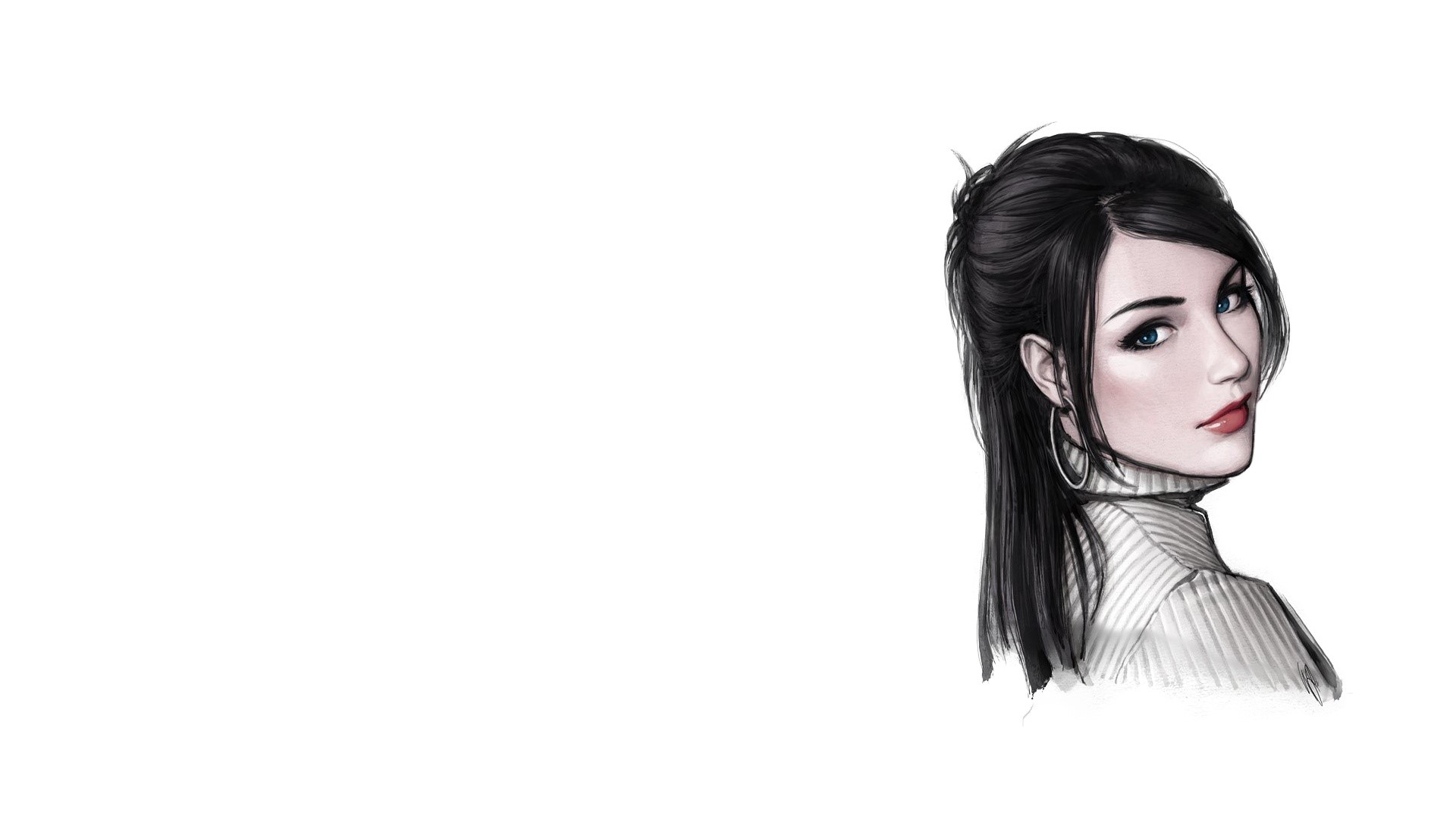Artwork of a woman with dark hair and blue eyes HD Wallpaper