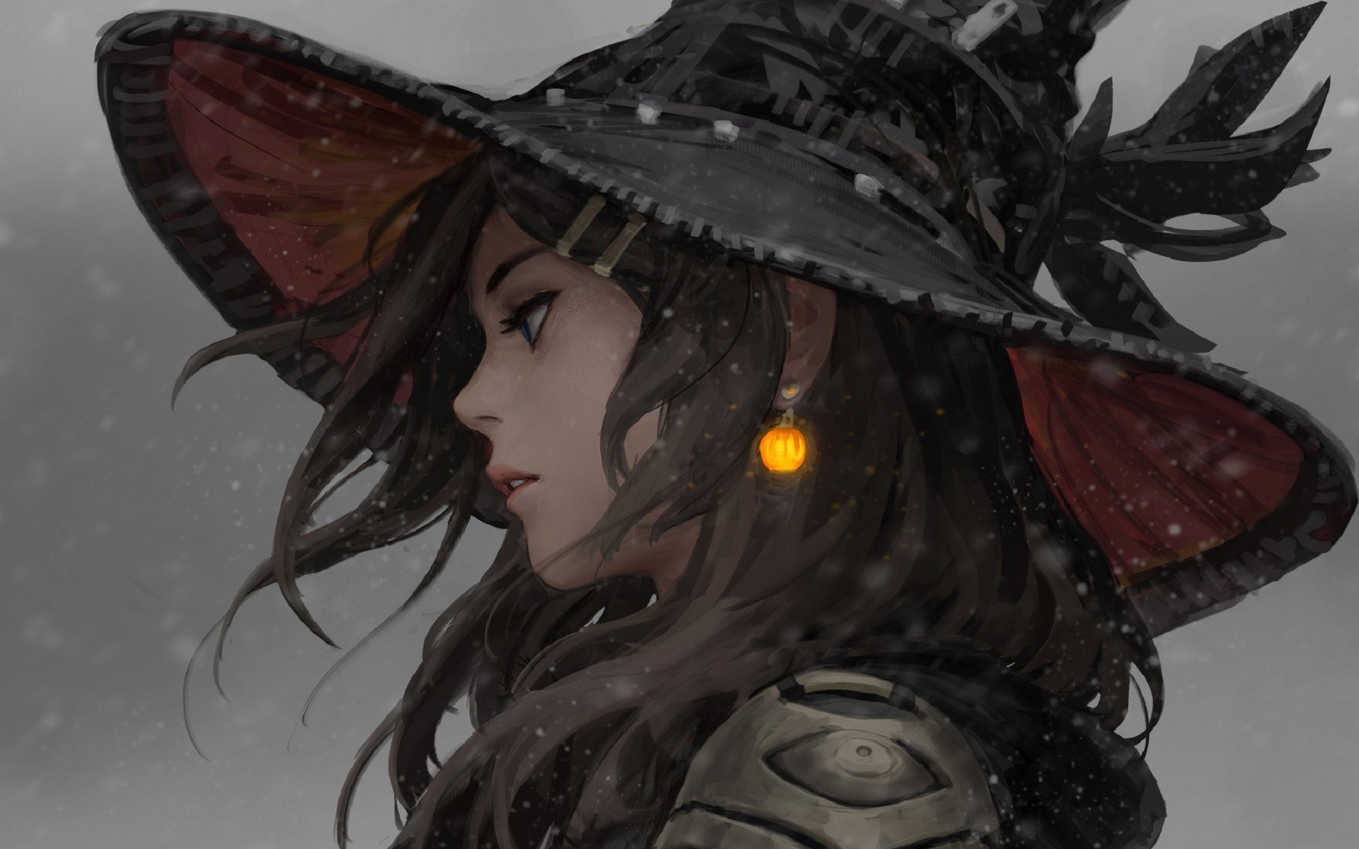 Artwork of a woman with a witch hat by GUWEIZ HD Wallpaper