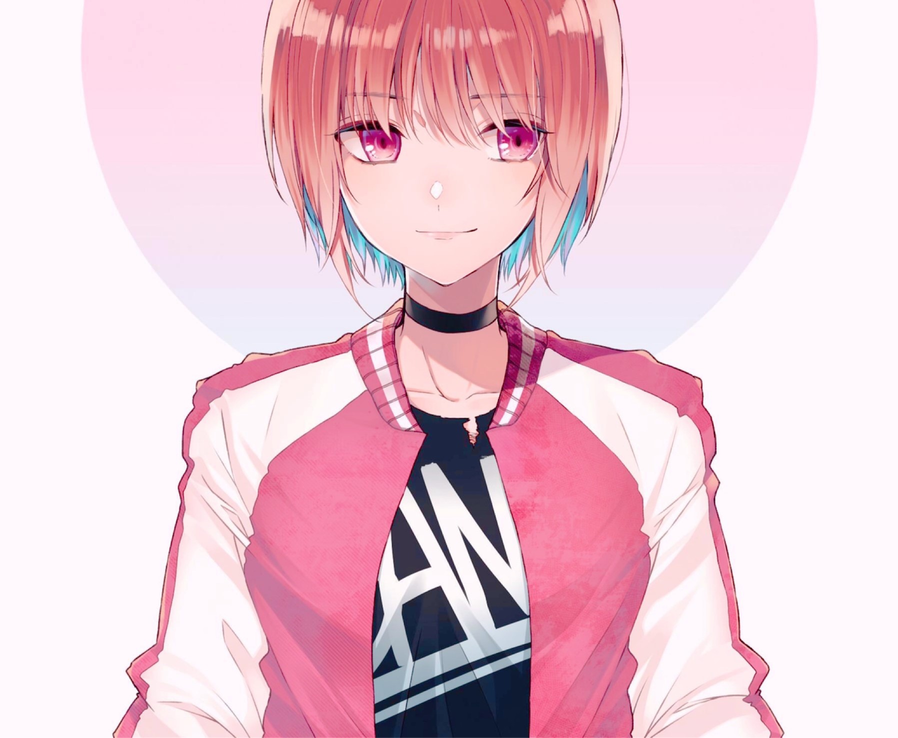 Anime girl with pink hair and blue streaks HD Wallpaper
