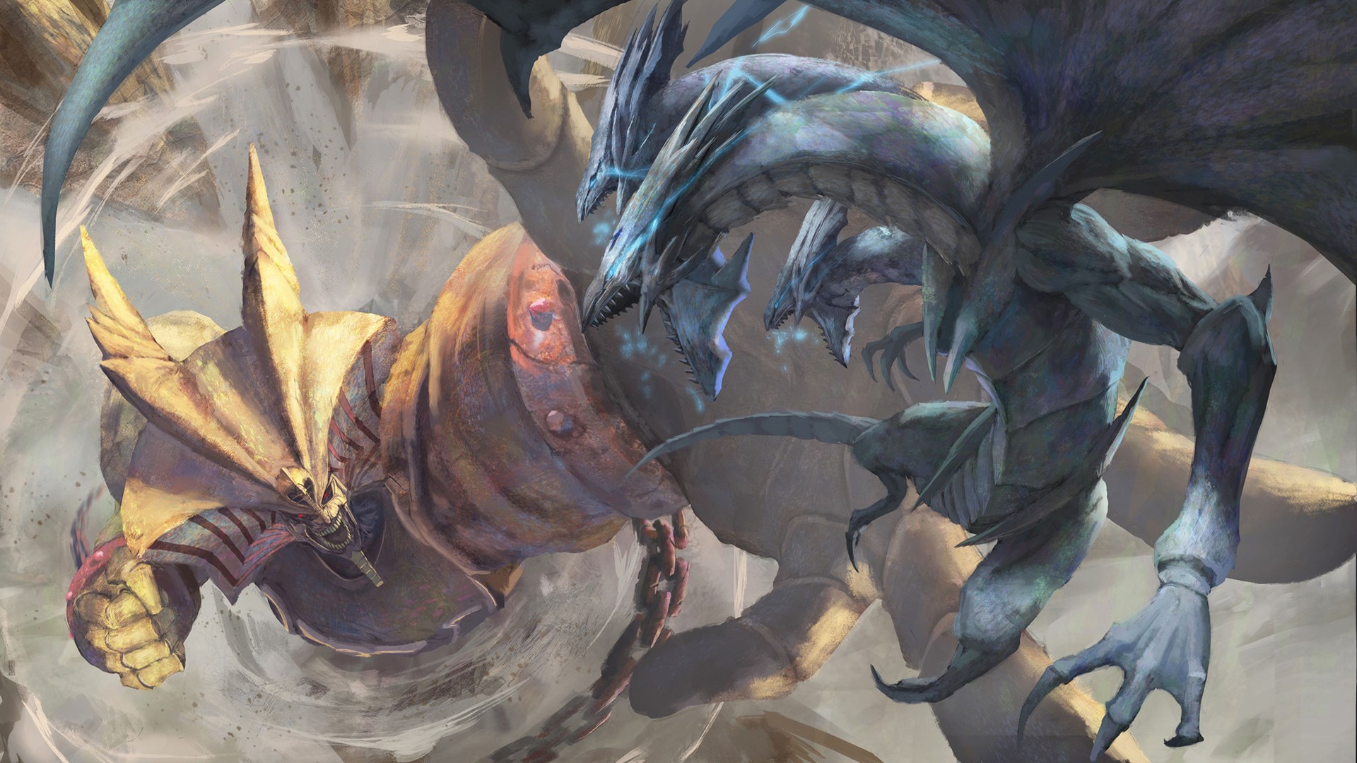 The Winged Dragon of Ra vs. Three-Headed Dragon from Yu-Gi-Oh HD Wallpaper